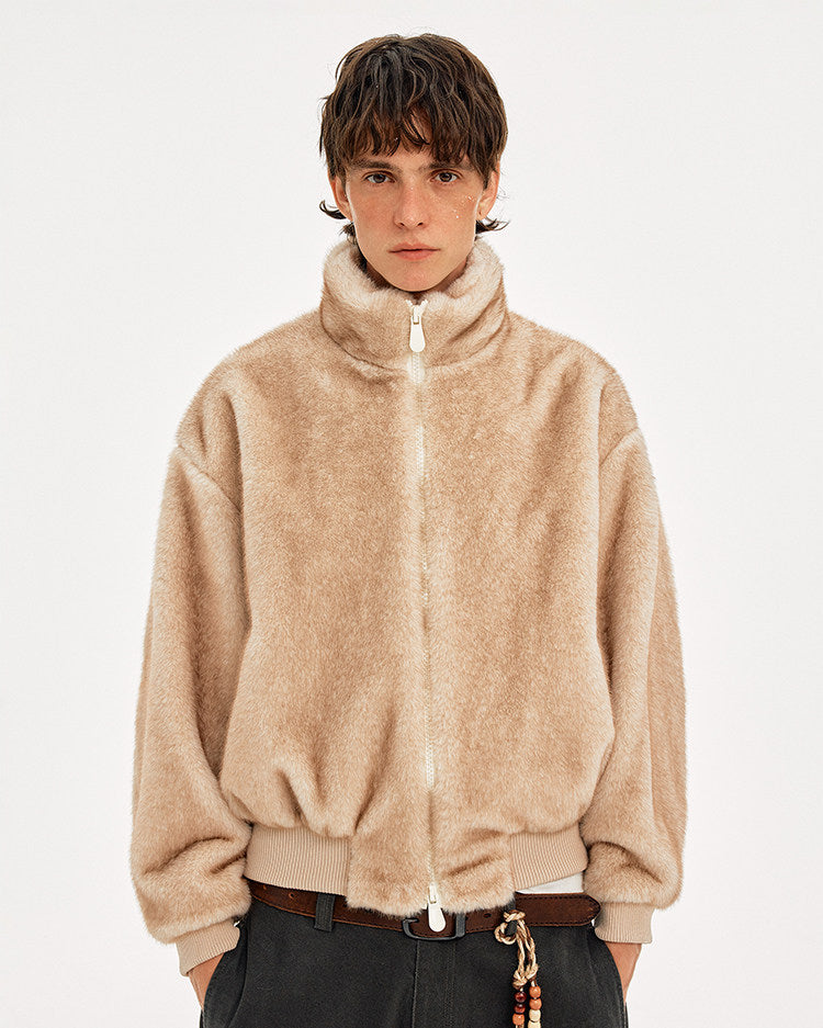Faux Fur Stand Collar Jacket