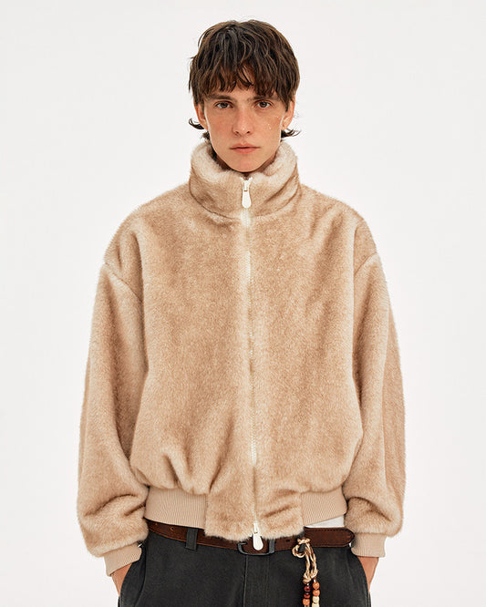 Faux Fur Stand Collar Jacket