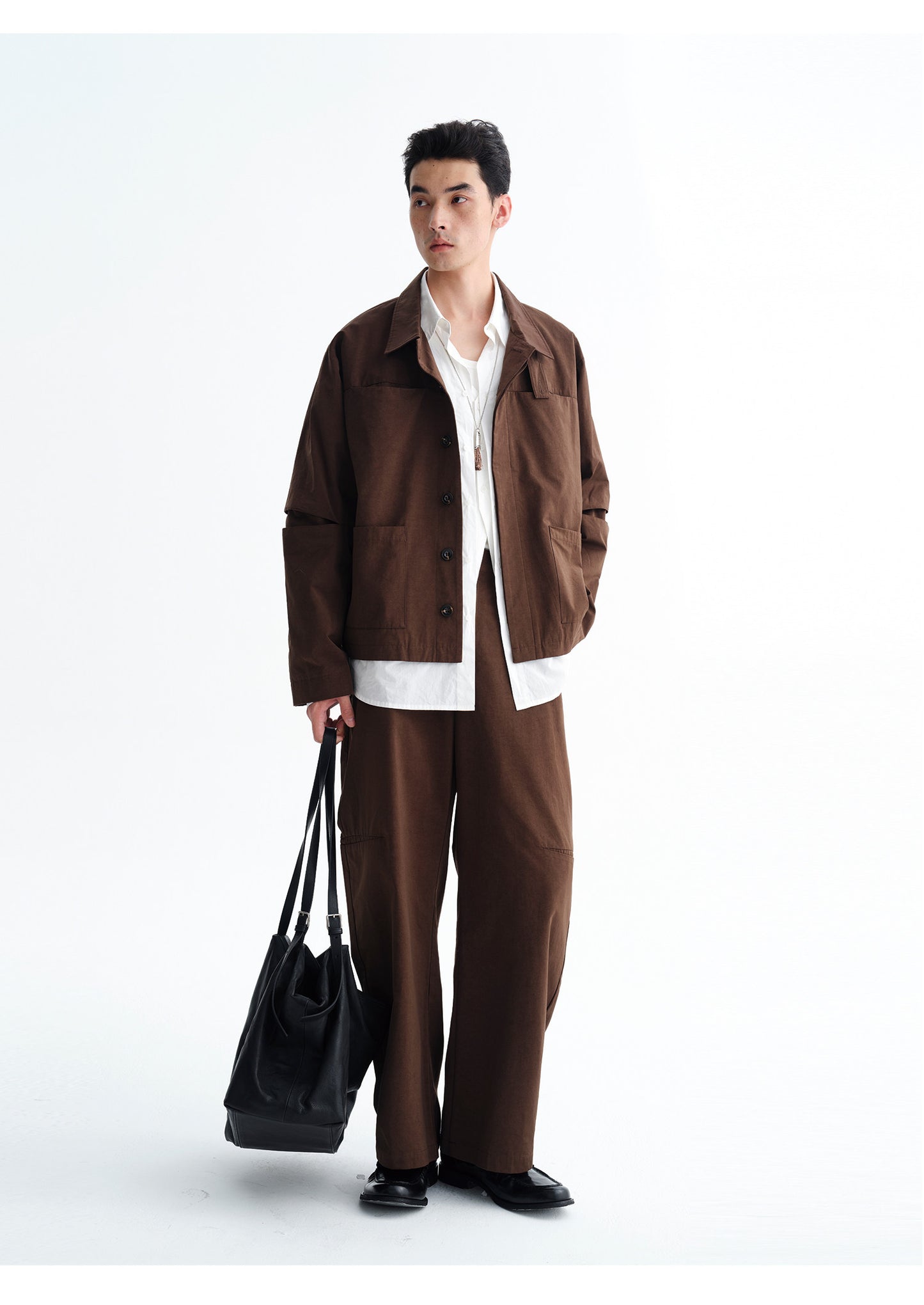 Pleated Patchwork Wide-Leg Pants