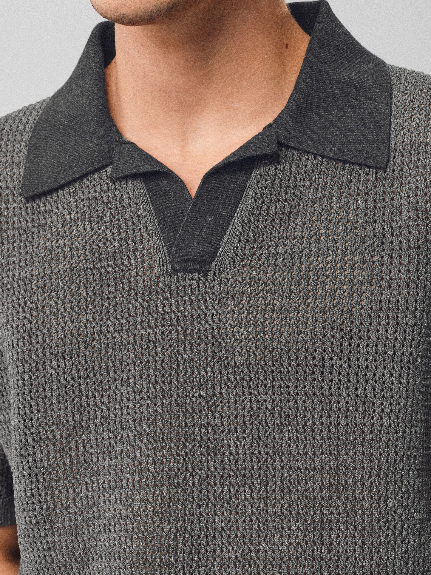 Openwork Knit Polo Shirt