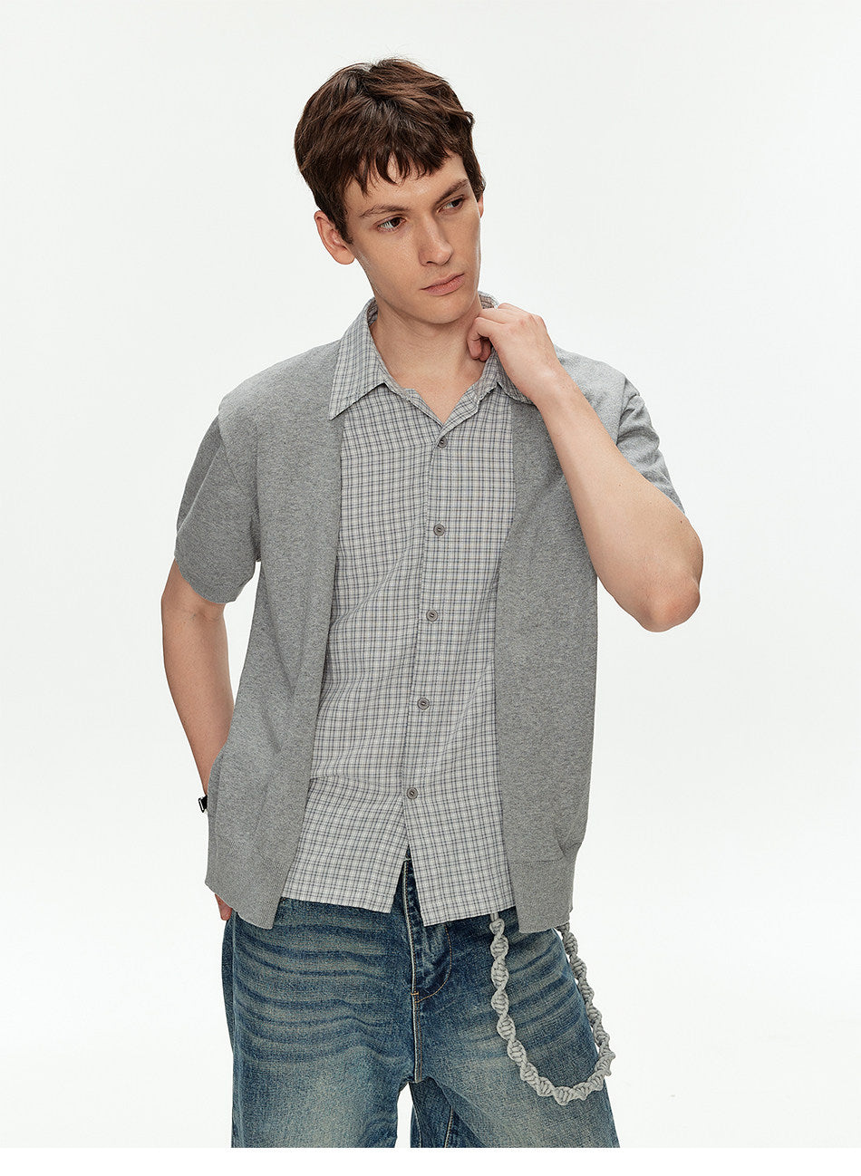 Faux Two-Piece Checkered Shirt