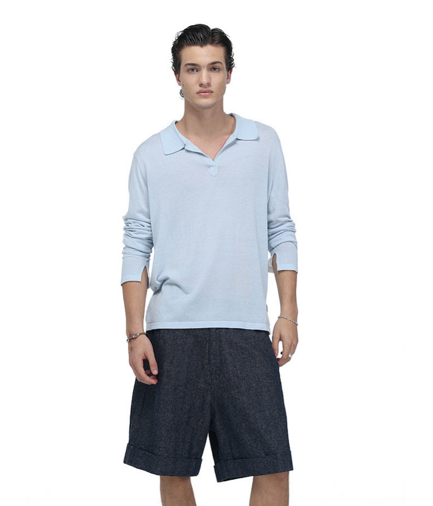 Linen-Blend Knit Polo Shirt
