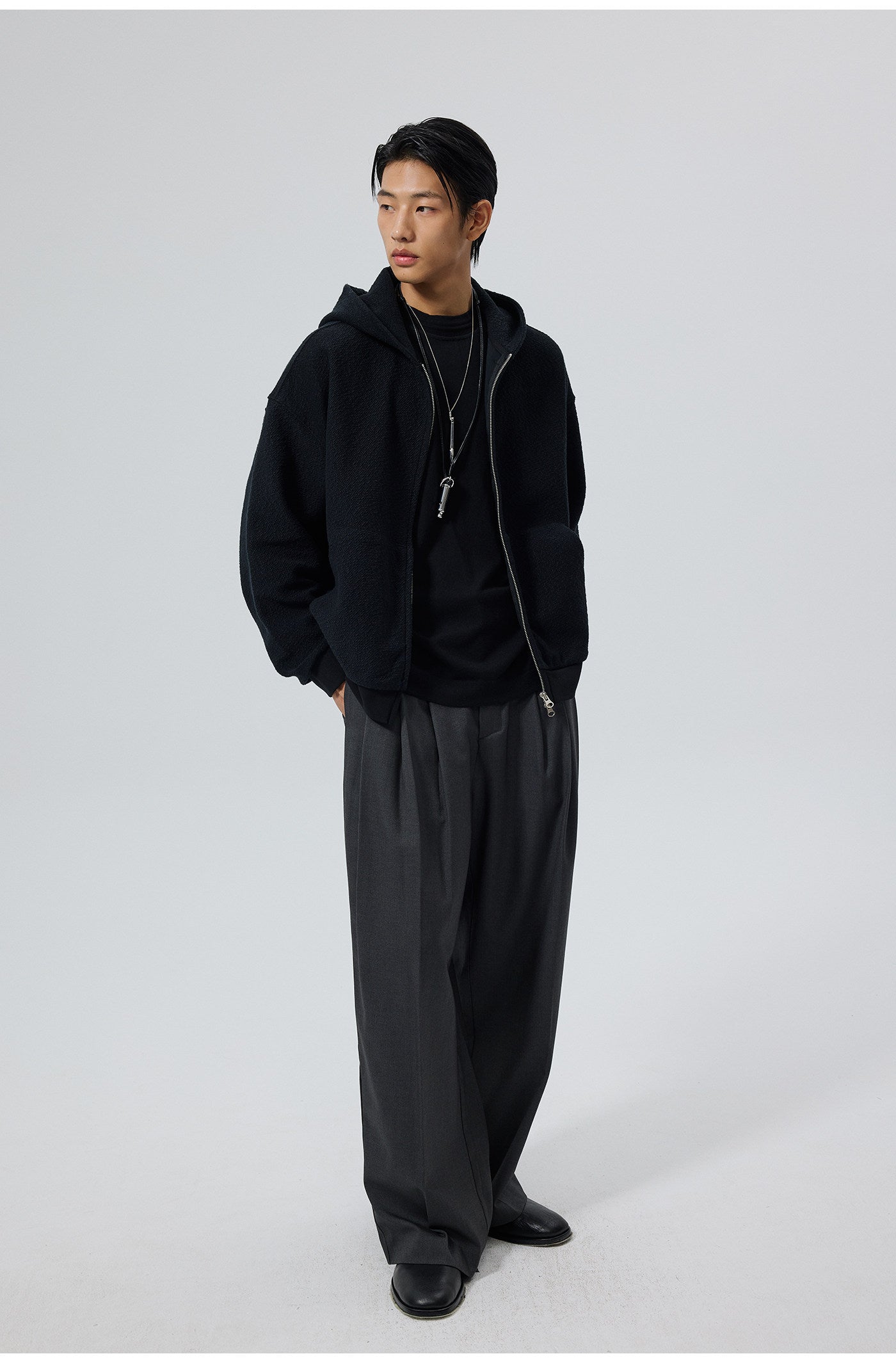 Button-down hooded sweatshirt