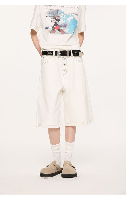 A-line denim shorts with buttons