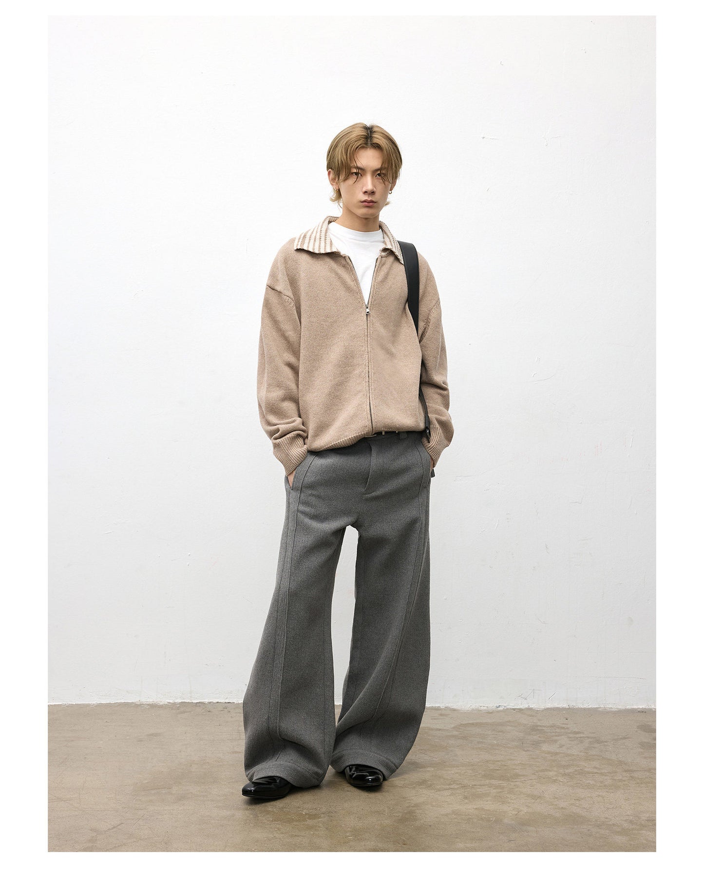 Color Block Lapel Zipper Sweater