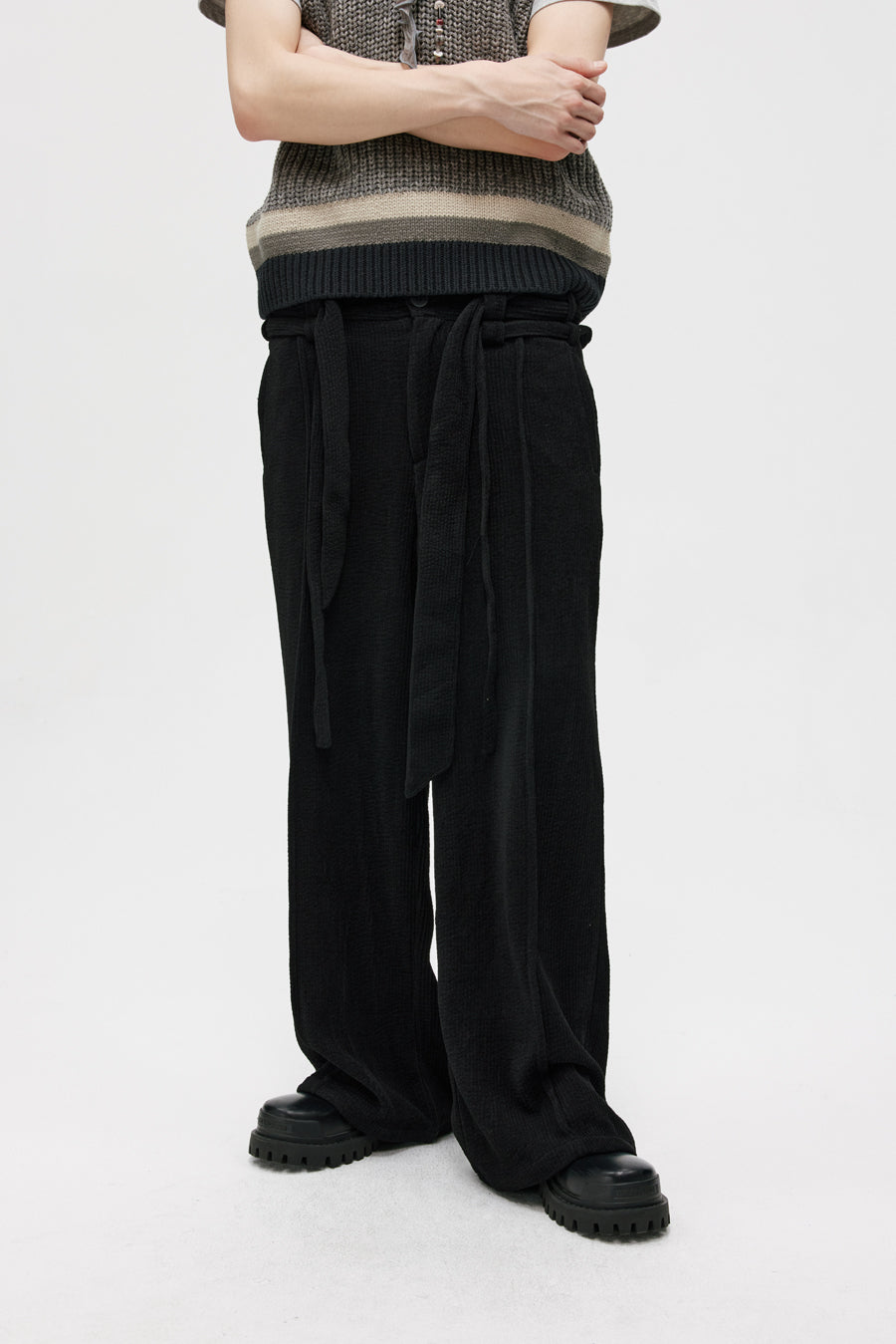 Double Belt Center Seam Wide Pants