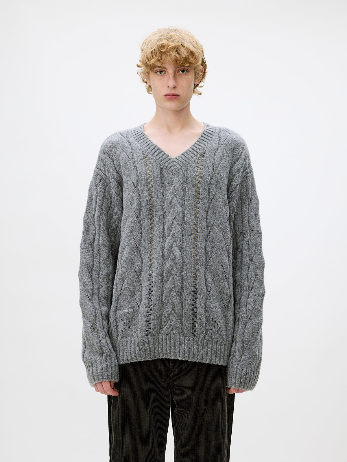 V-neck cable knit sweater