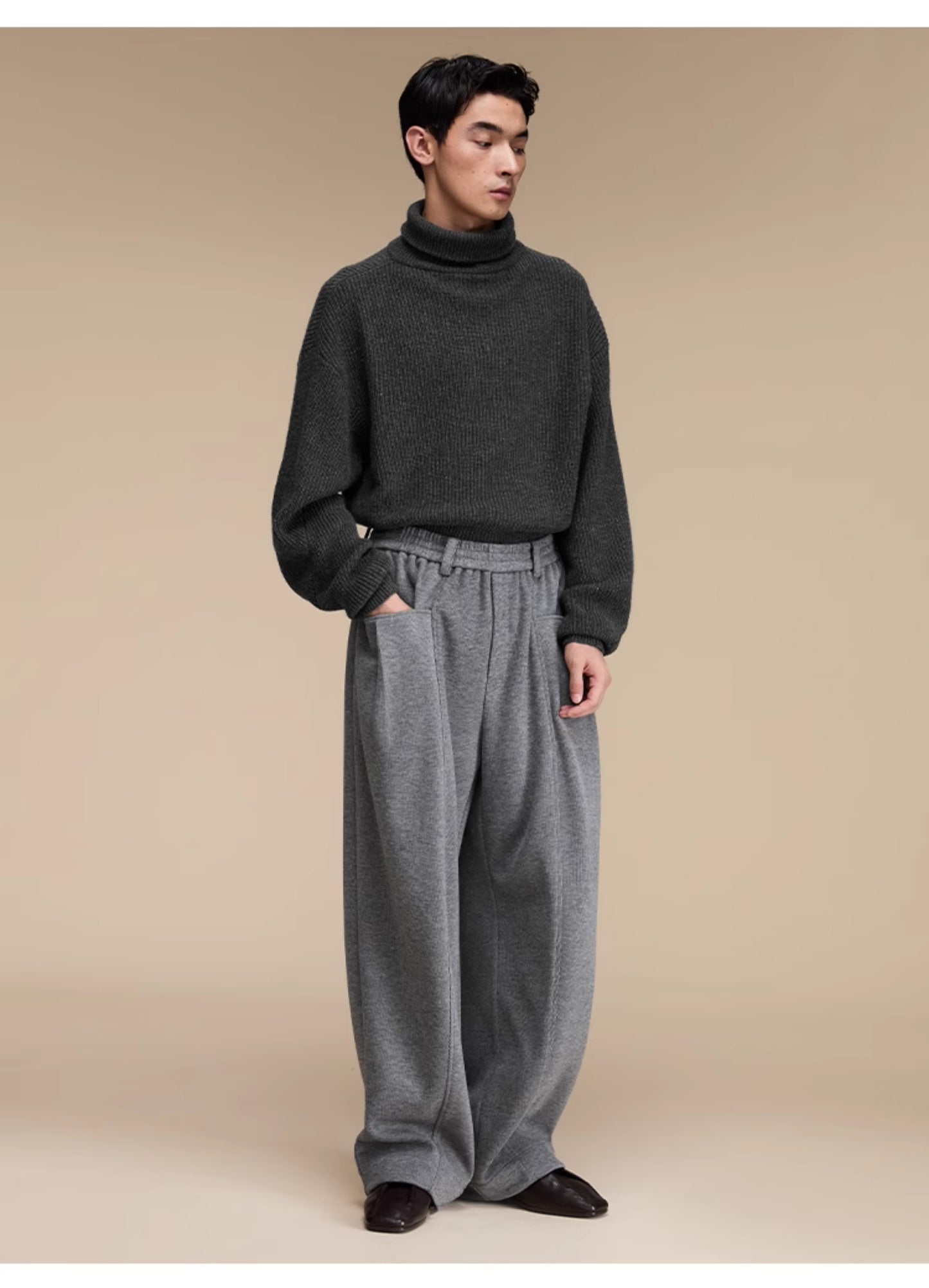 Wool blend elastic waist sweatpants