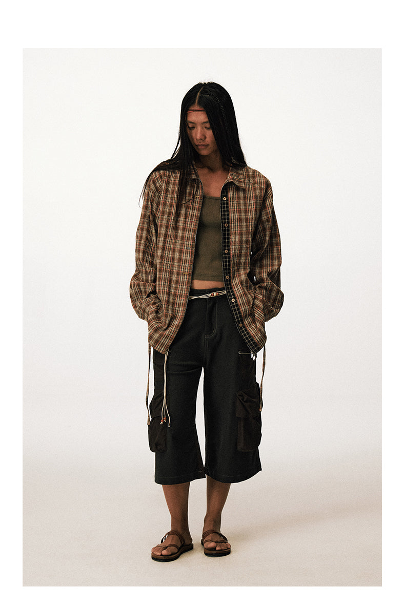 Checkered Zippered Drawstring Shirt