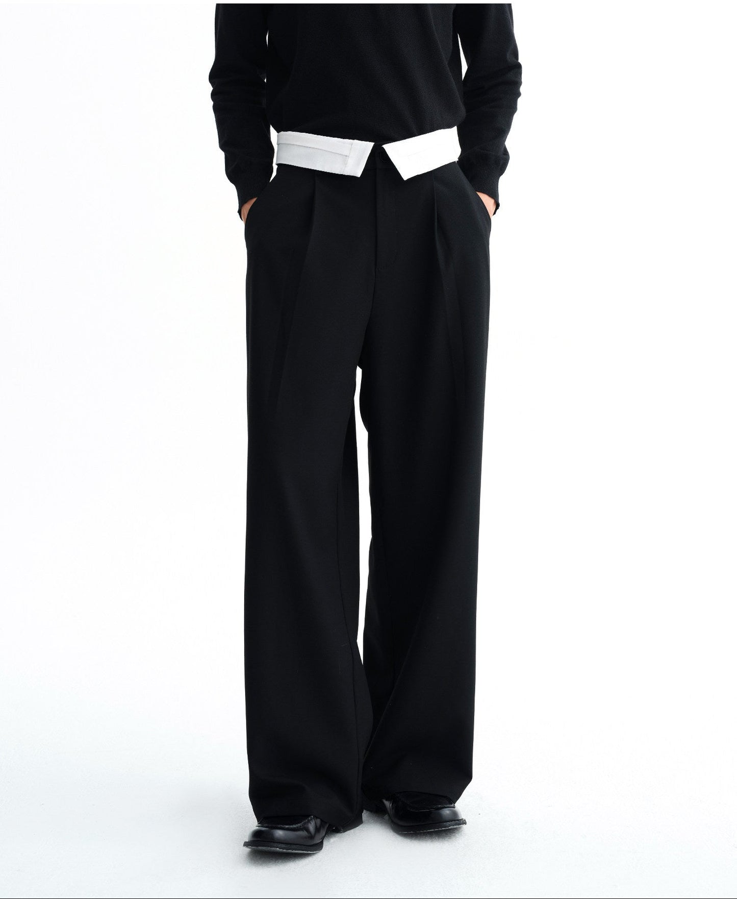 Turned-up hem wide-leg pants