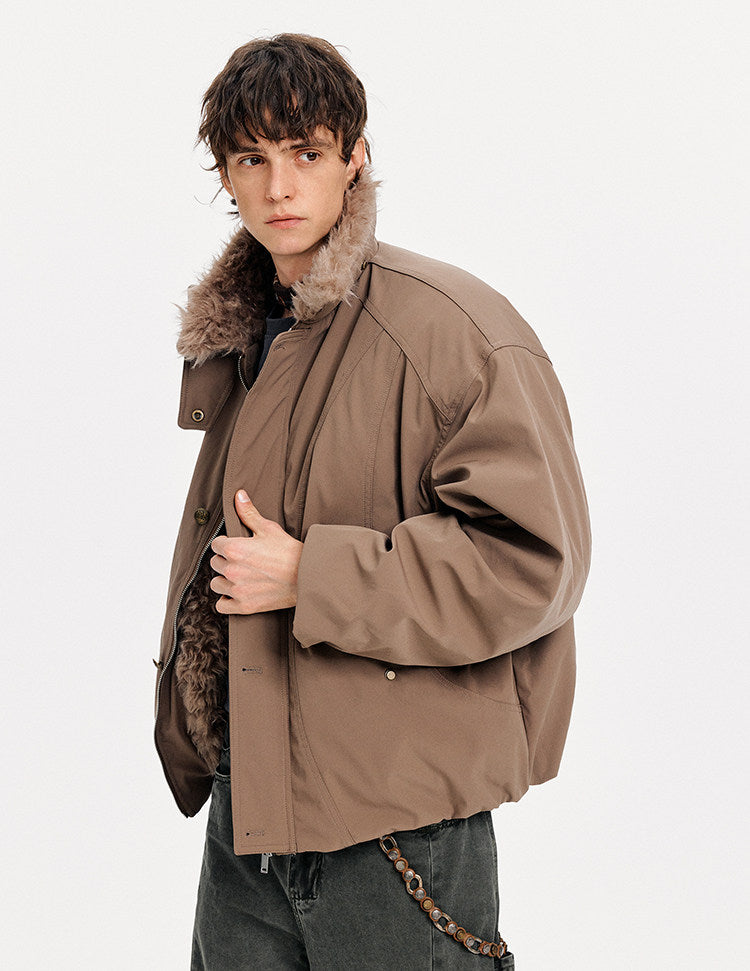 Unisex Loose-Fit Fur Collar Jacket