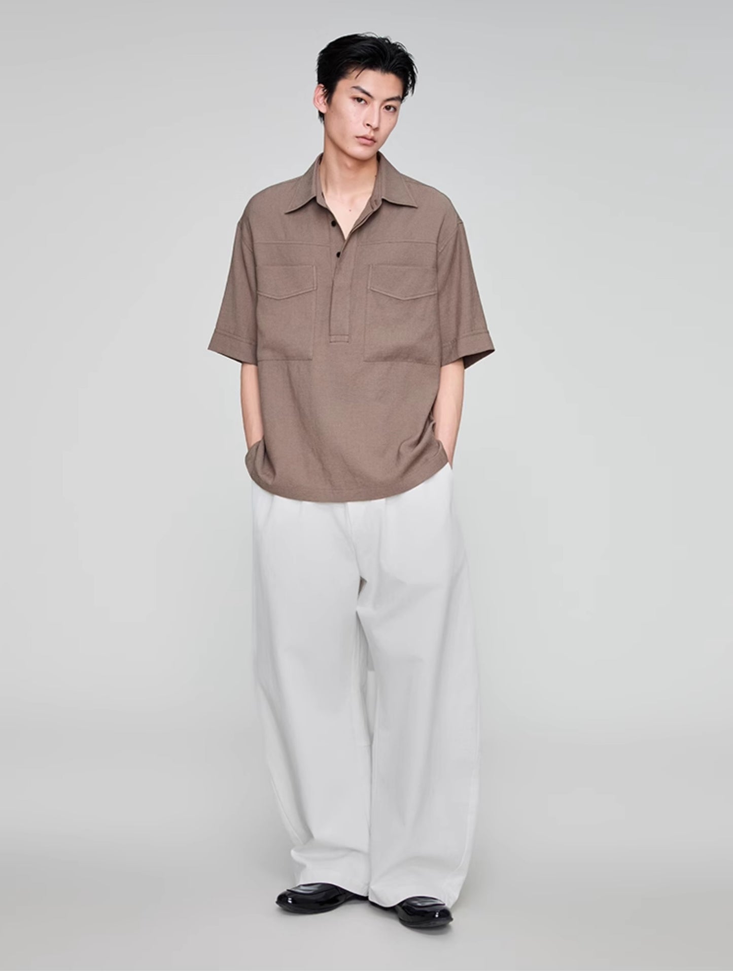 Retro Lapel Draped Casual Shirt