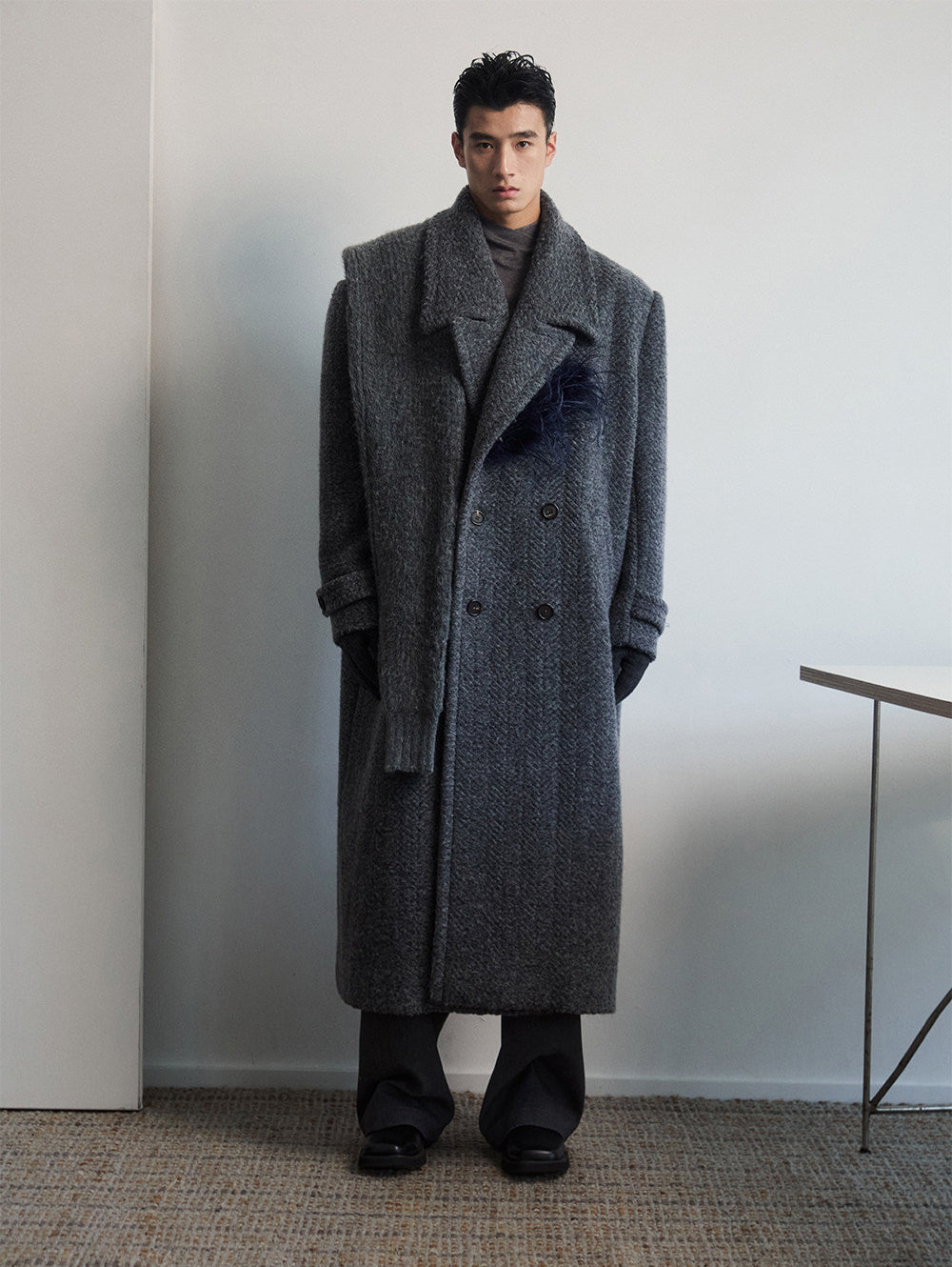 Wide-Shouldered Long Coat