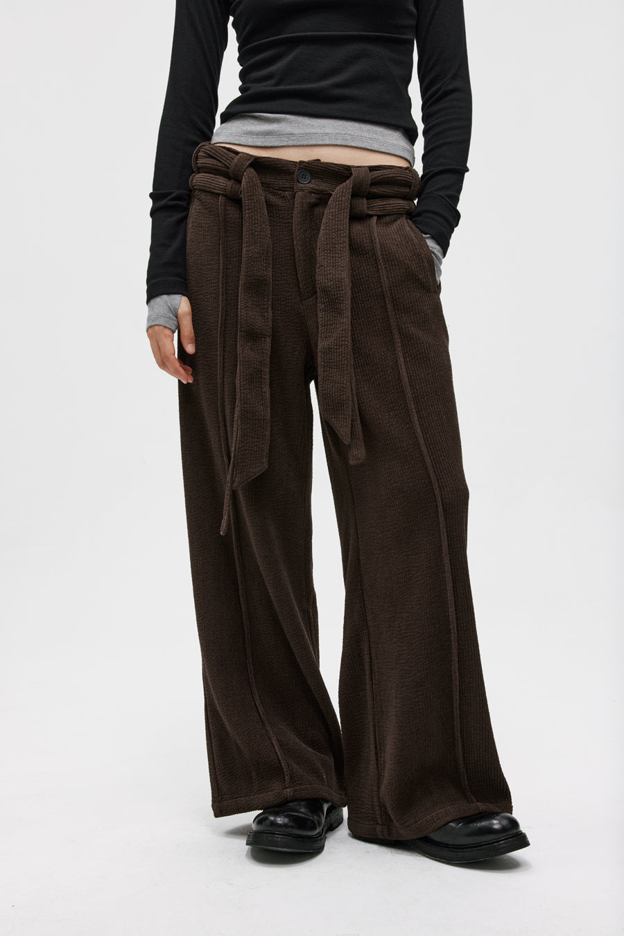 Double Belt Center Seam Wide Pants