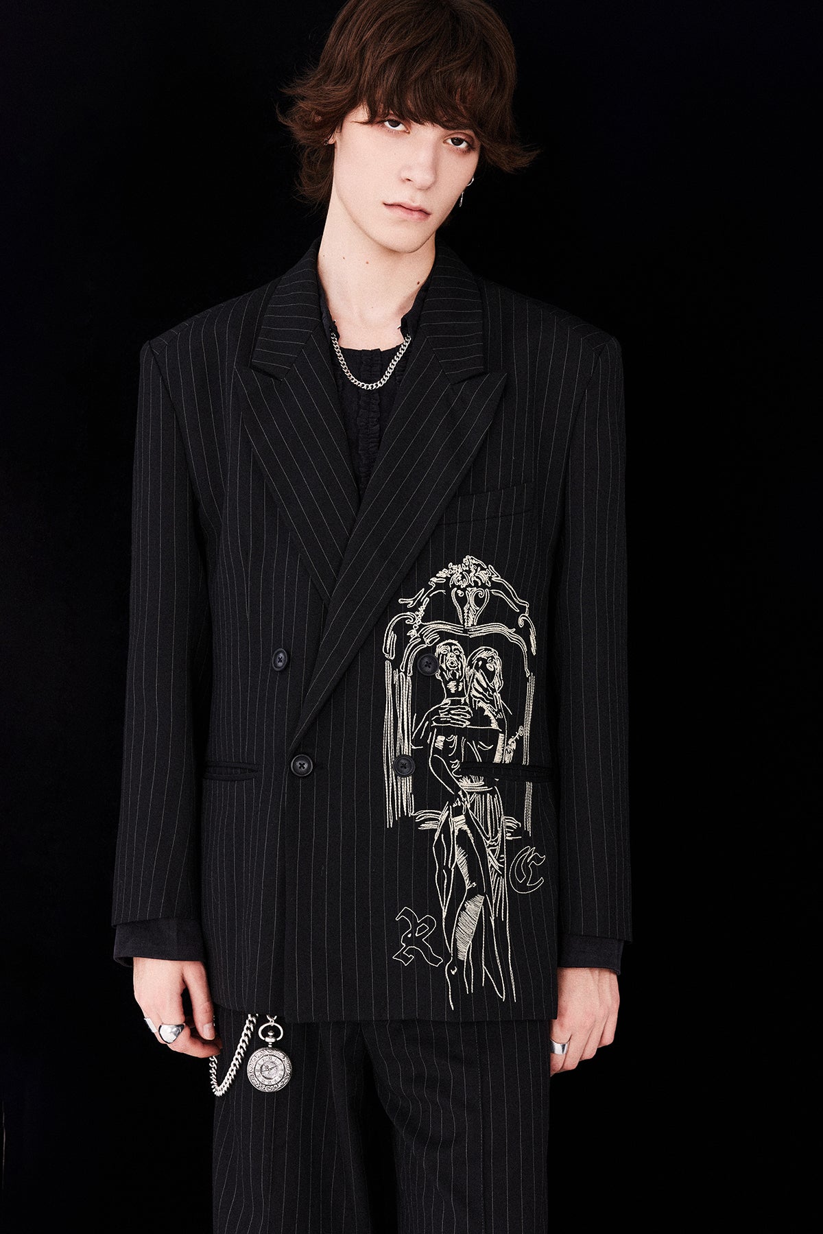 Striped Portrait Embroidery Jacket