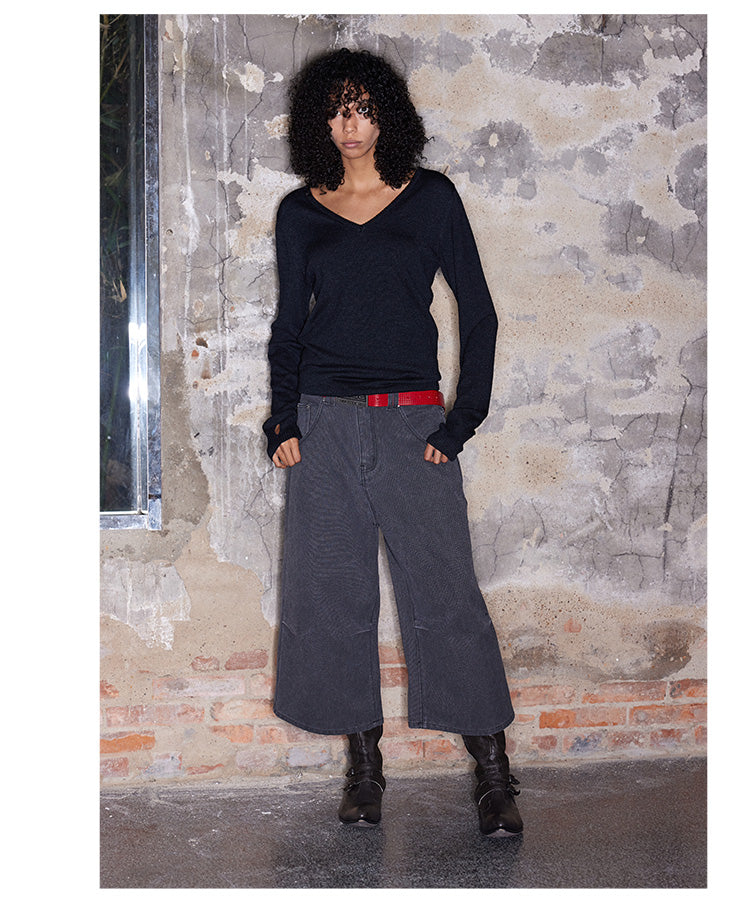 Washed Pleated Cropped Pants