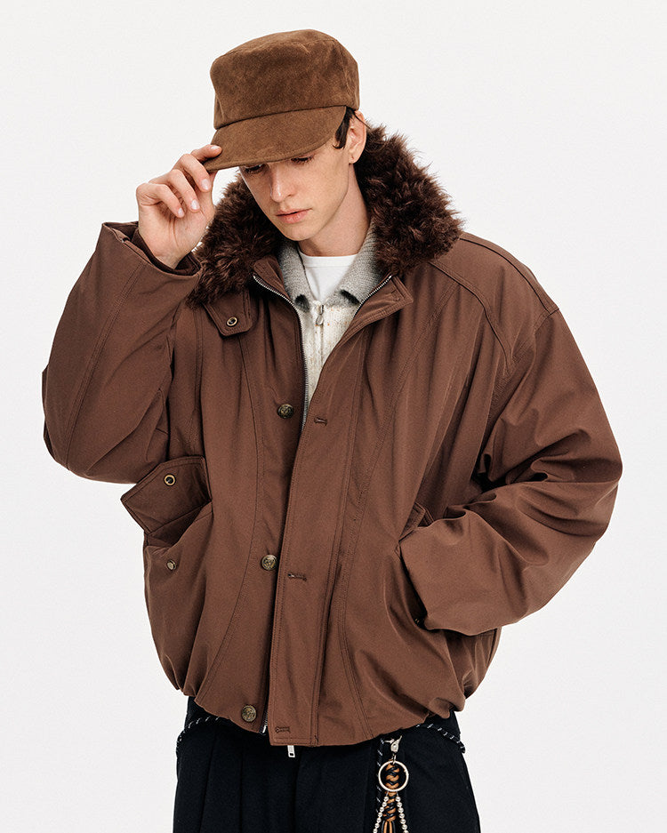 Unisex Loose-Fit Fur Collar Jacket