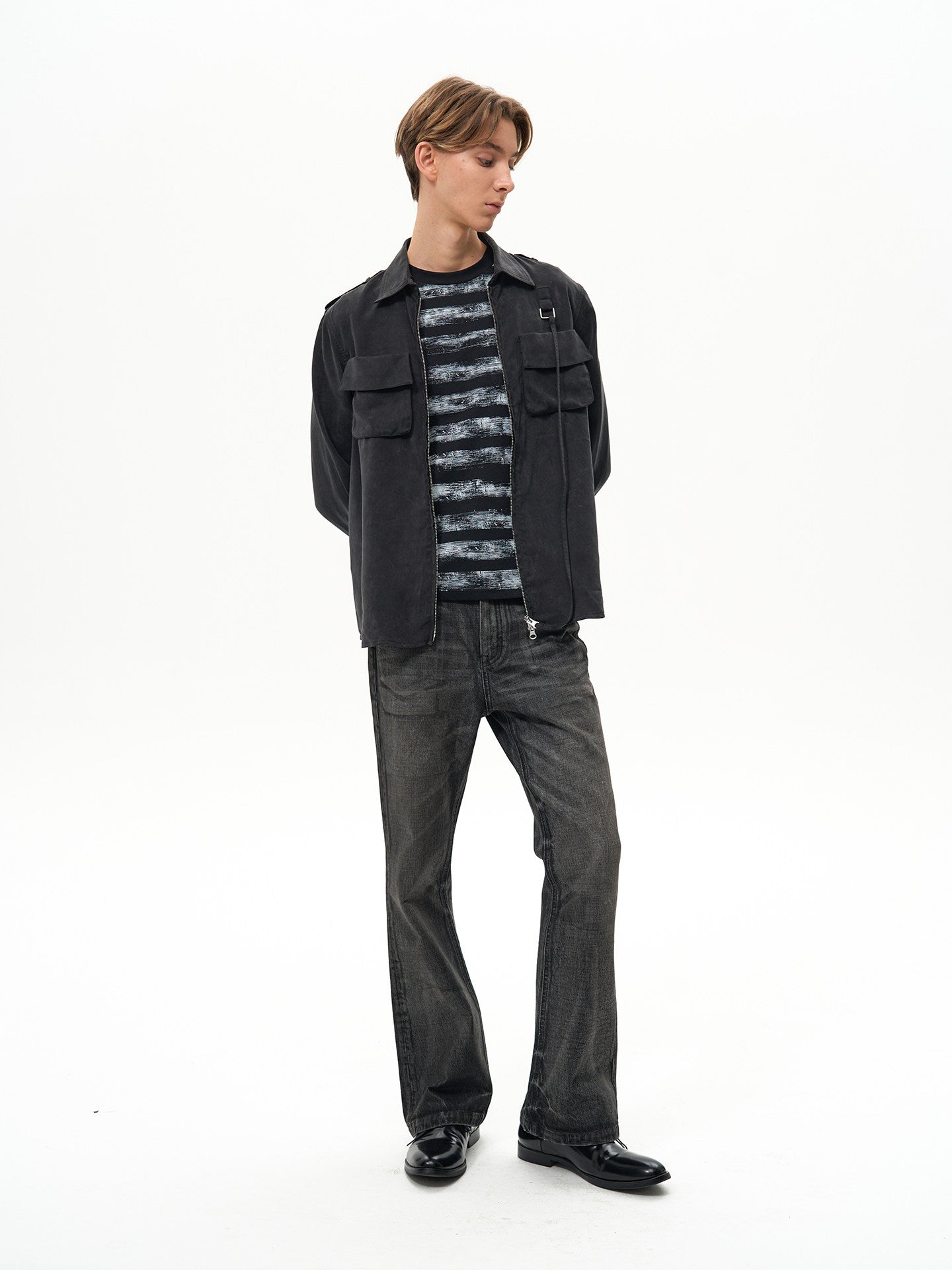 Ribbon Zipper Military Shirt