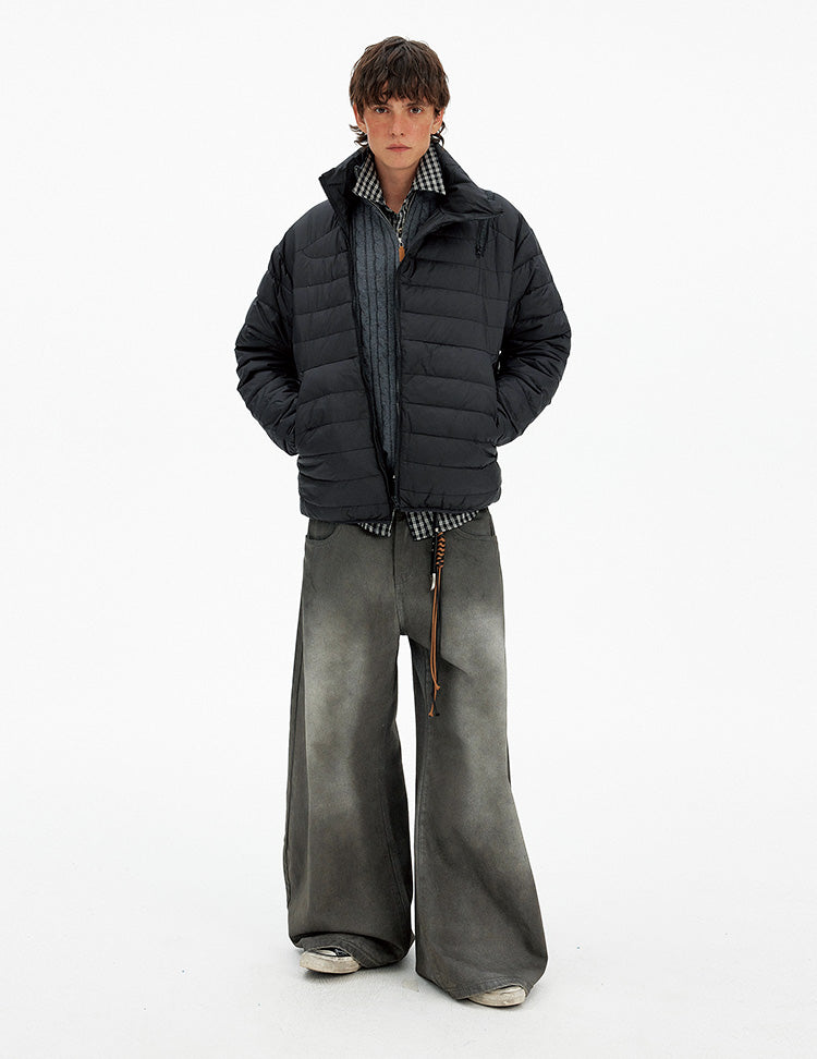 Simple Diagonal Zipper Down Jacket