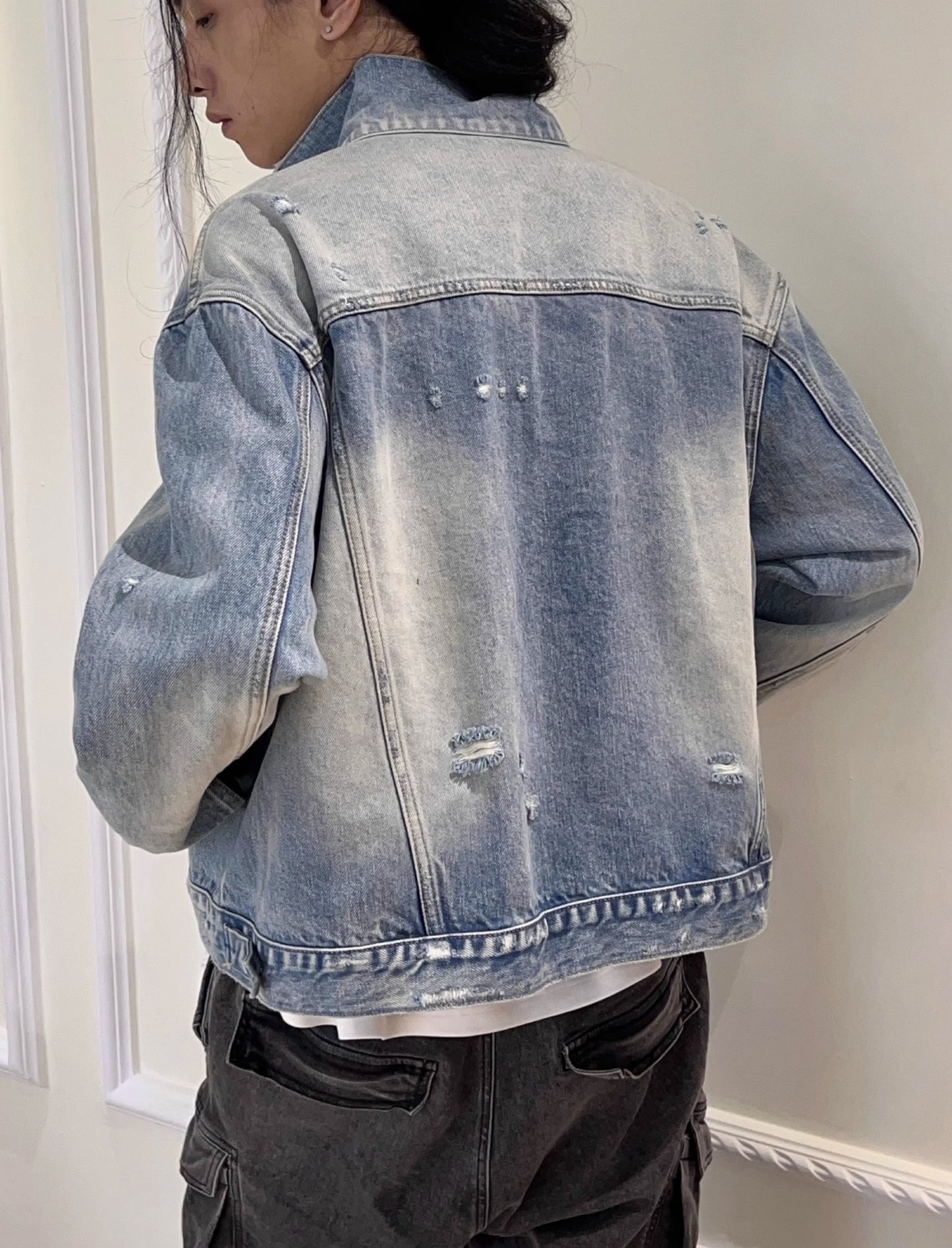 Washed Destroyed Short Denim Jacket