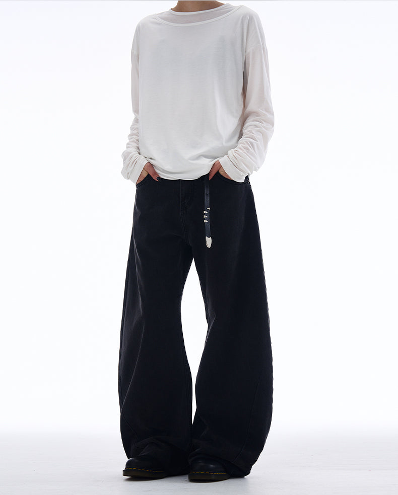 Loose straight old washed casual denim pants