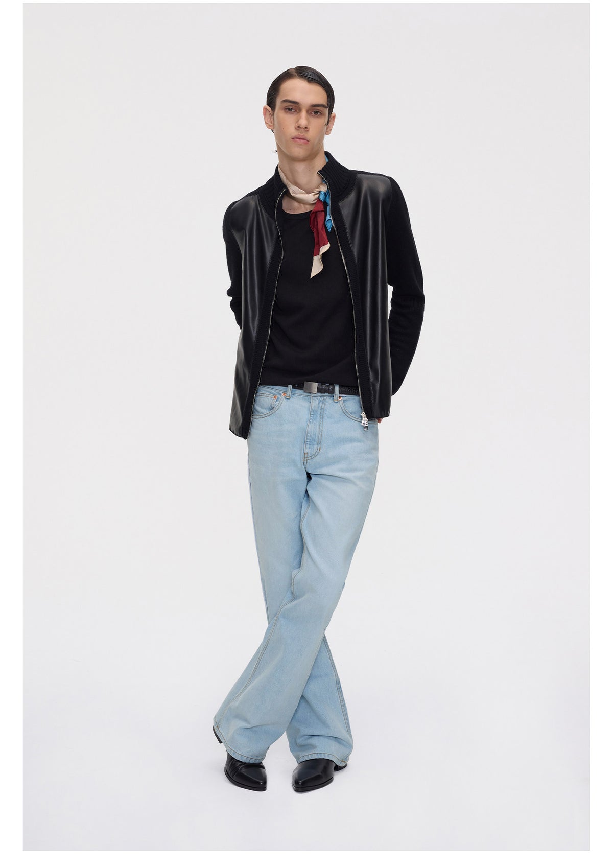 Stand-Collar Jacket with Patchwork Ribbing