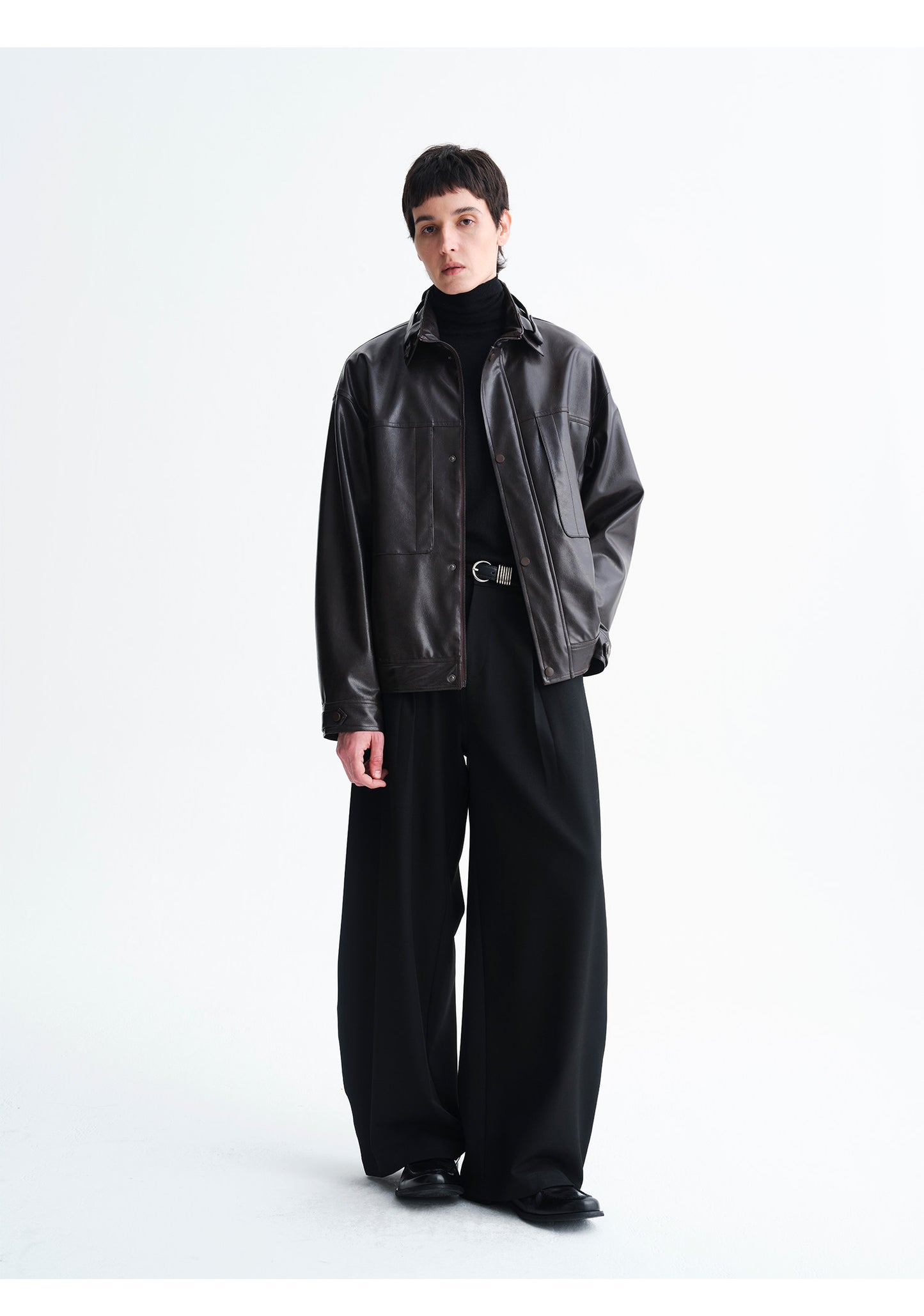 Stand Collar Eco-Friendly Leather Jacket