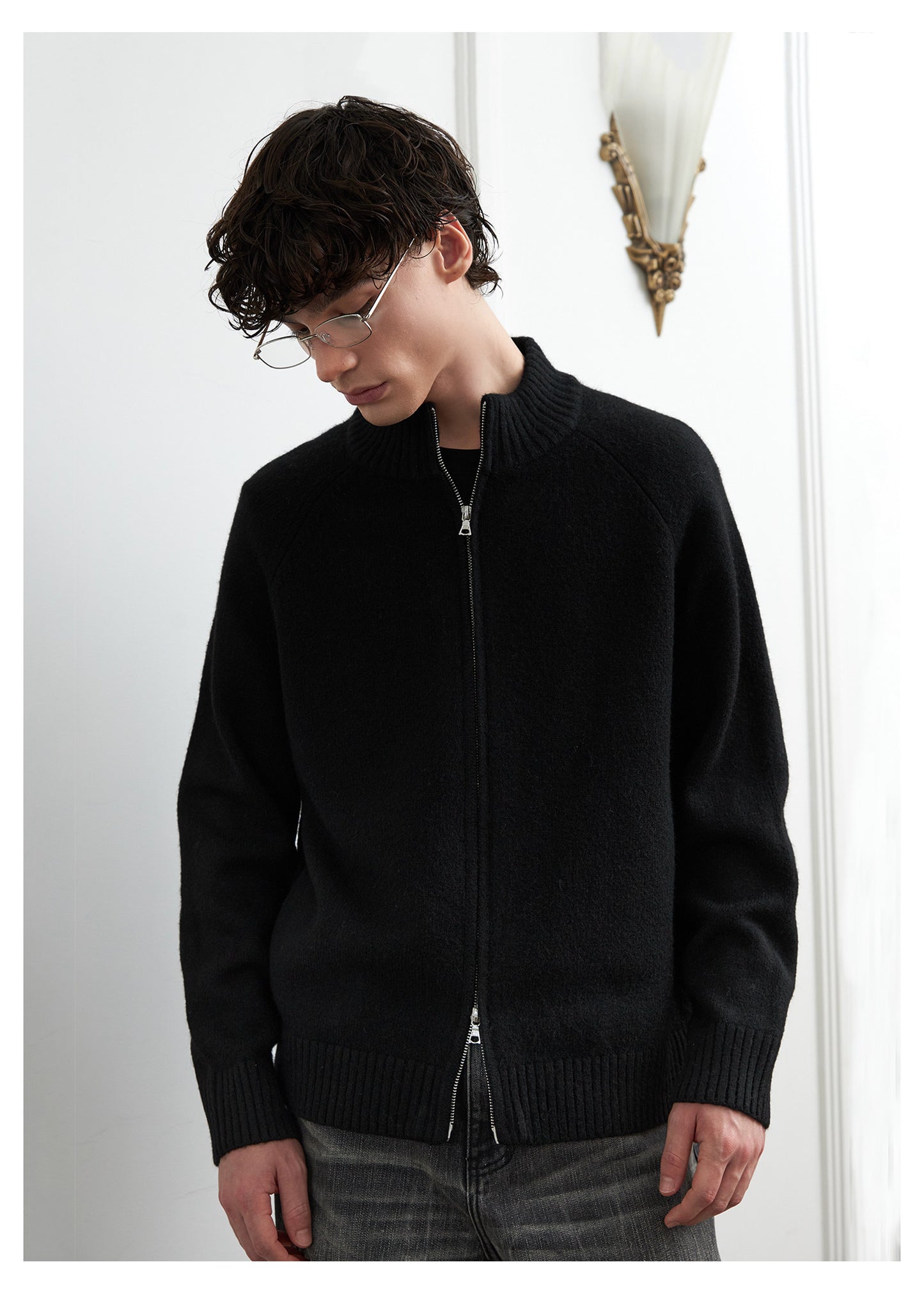 Relaxed Fit Zip-Up Cardigan