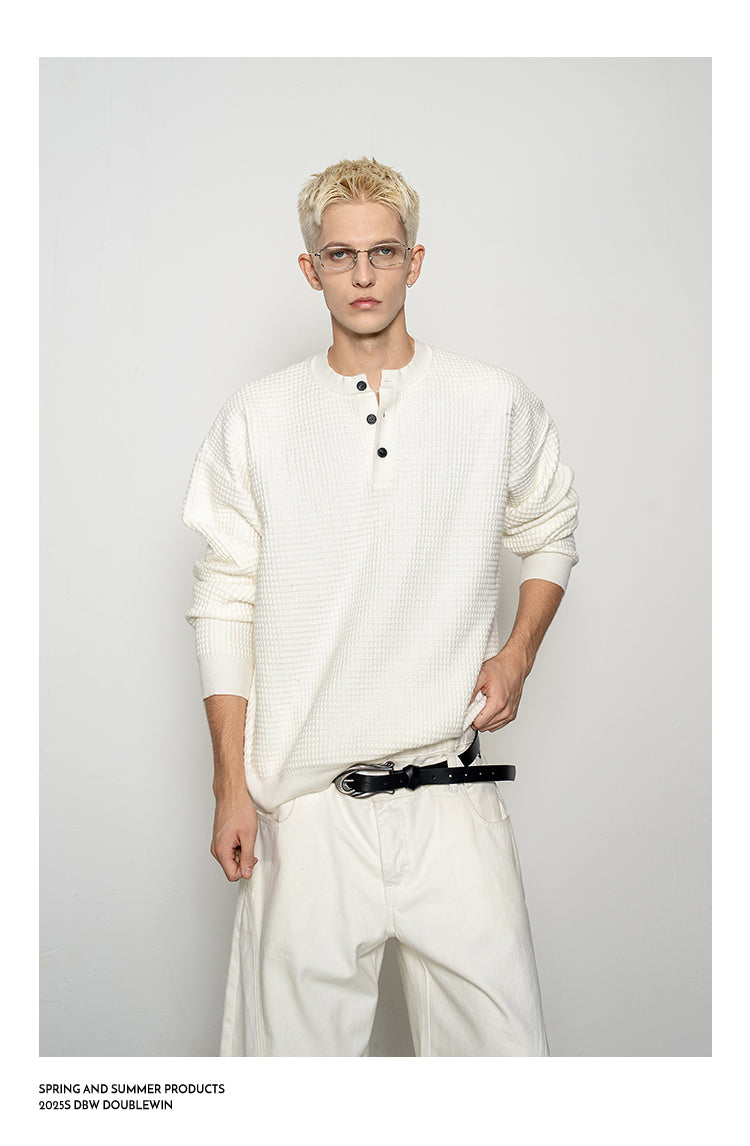 Lazy Waffle Henley Collar Sweater