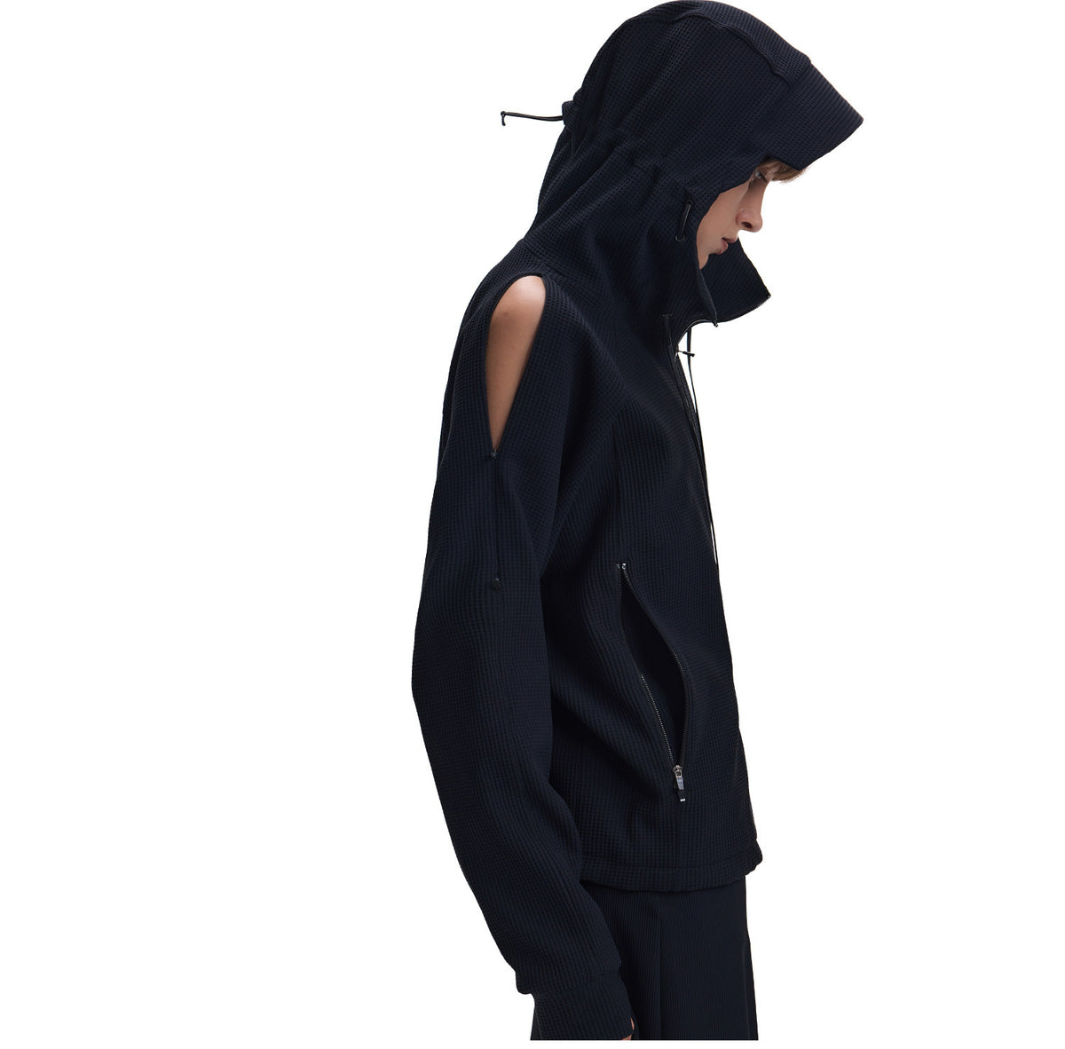 Waffle-Knit Drawstring Sweatshirt