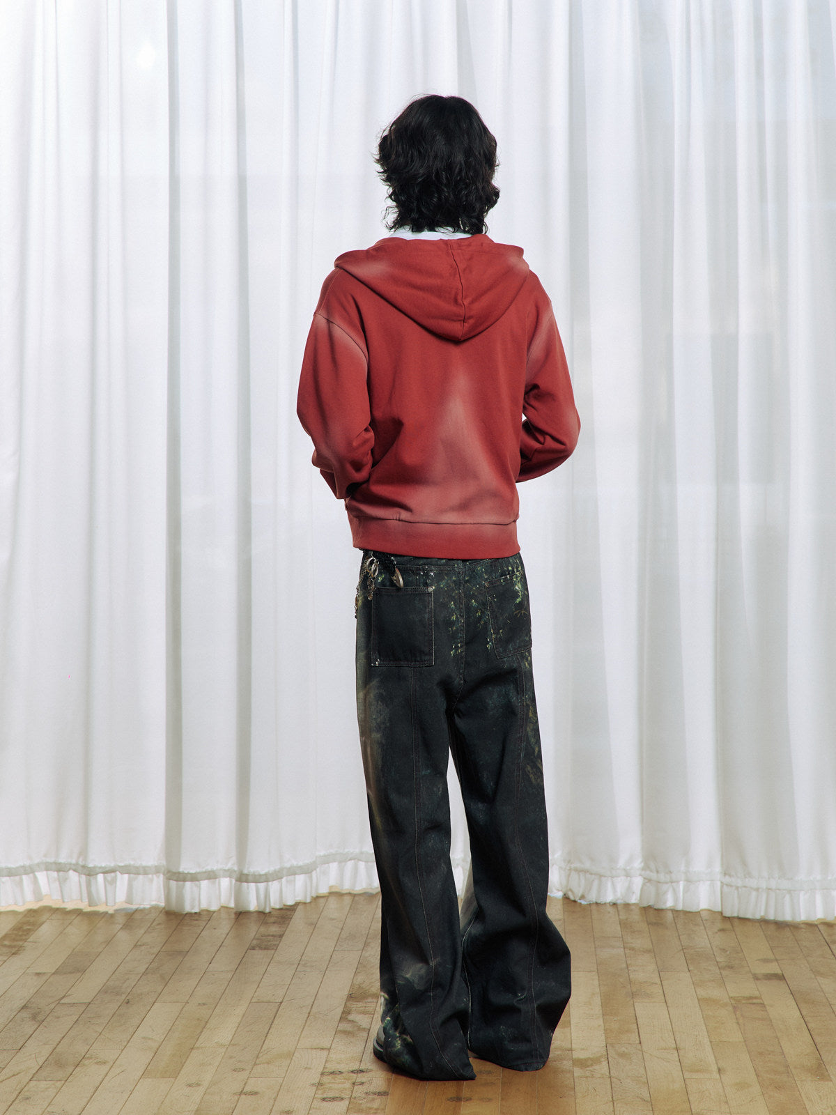 Lace-trimmed hooded sweatshirt