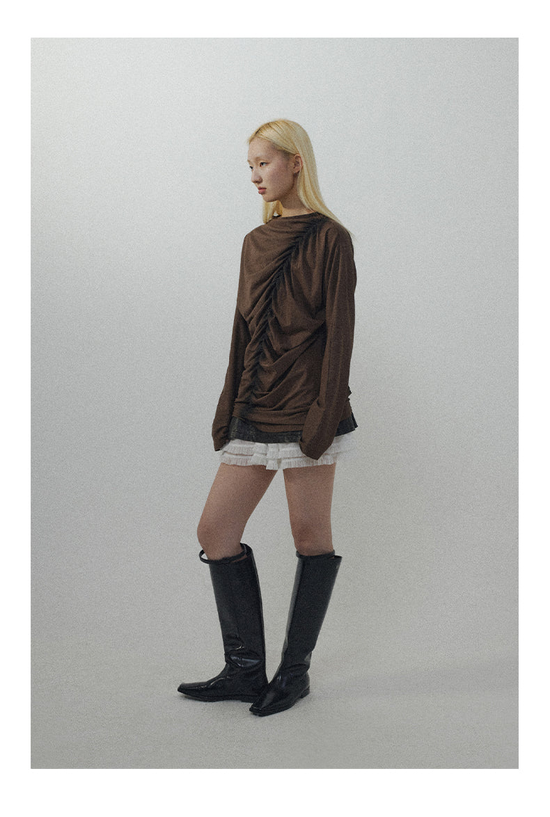 Pleated gathered T-shirt