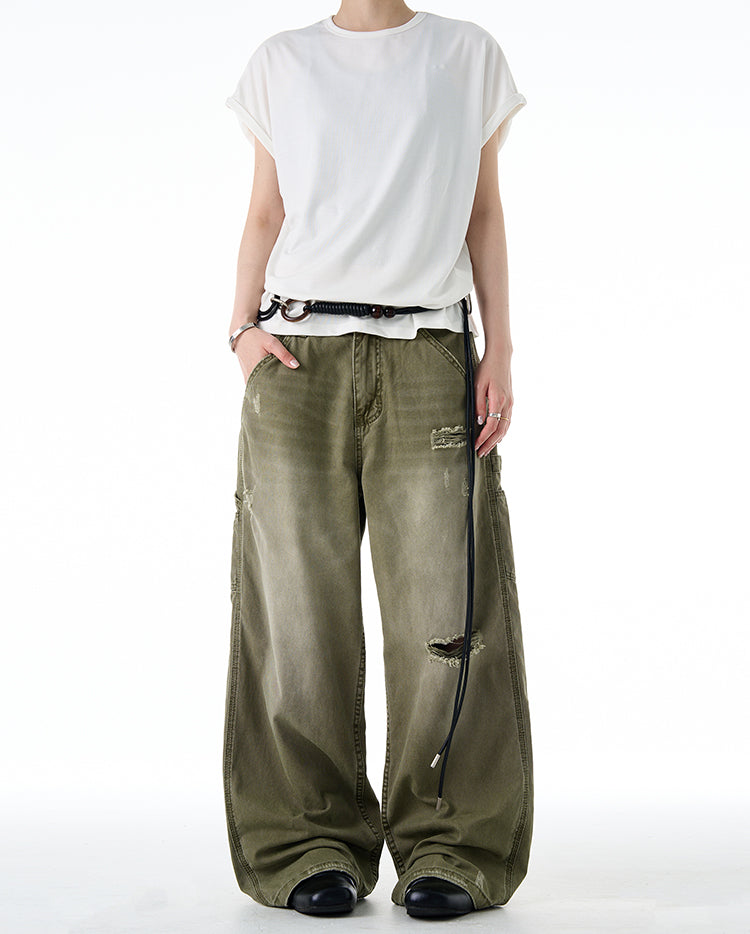 Damaged wash gradient jeans