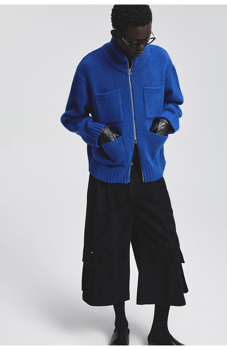 Turtleneck Multi-Pocket Cardigan