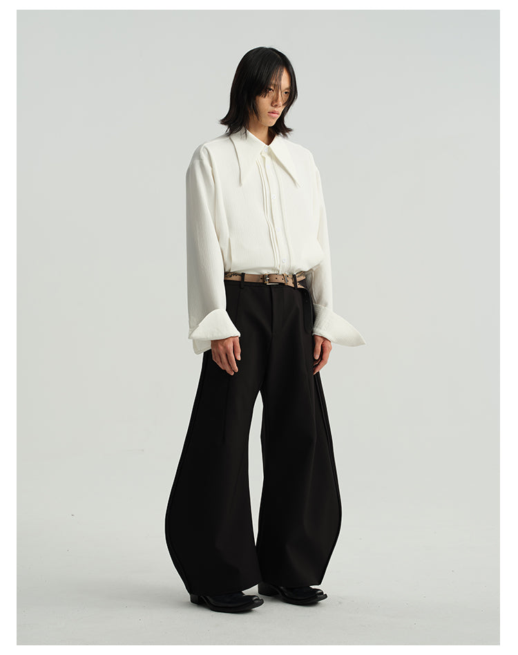 Three-dimensional cut wide-leg pants