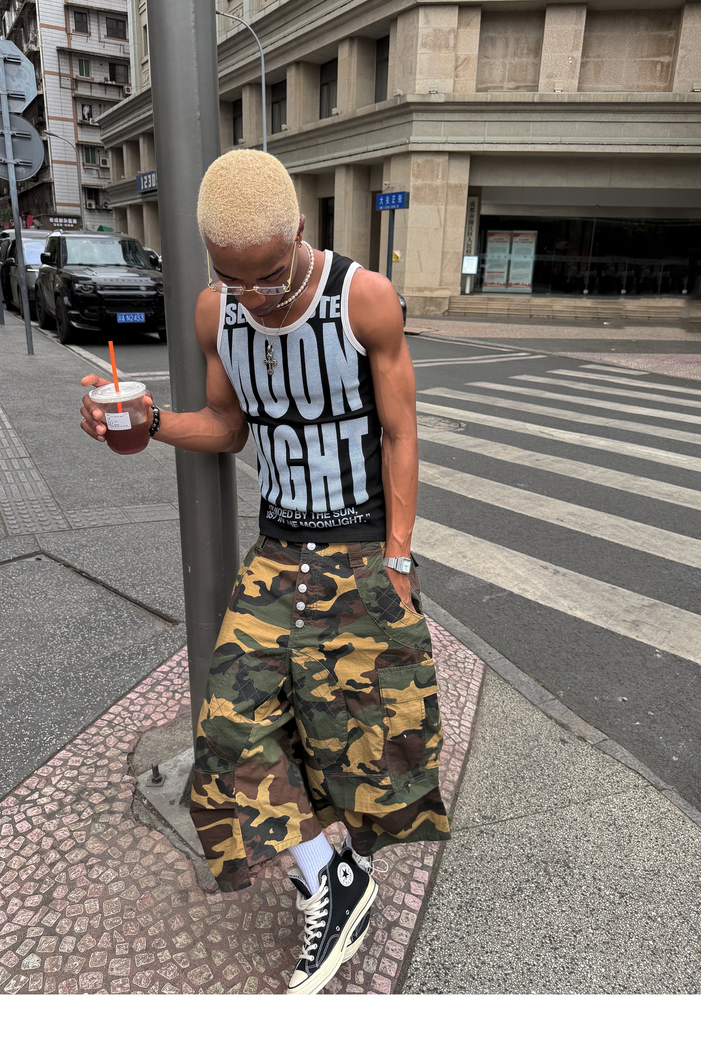 Camouflage-Patterned Workwear Quilted Shorts