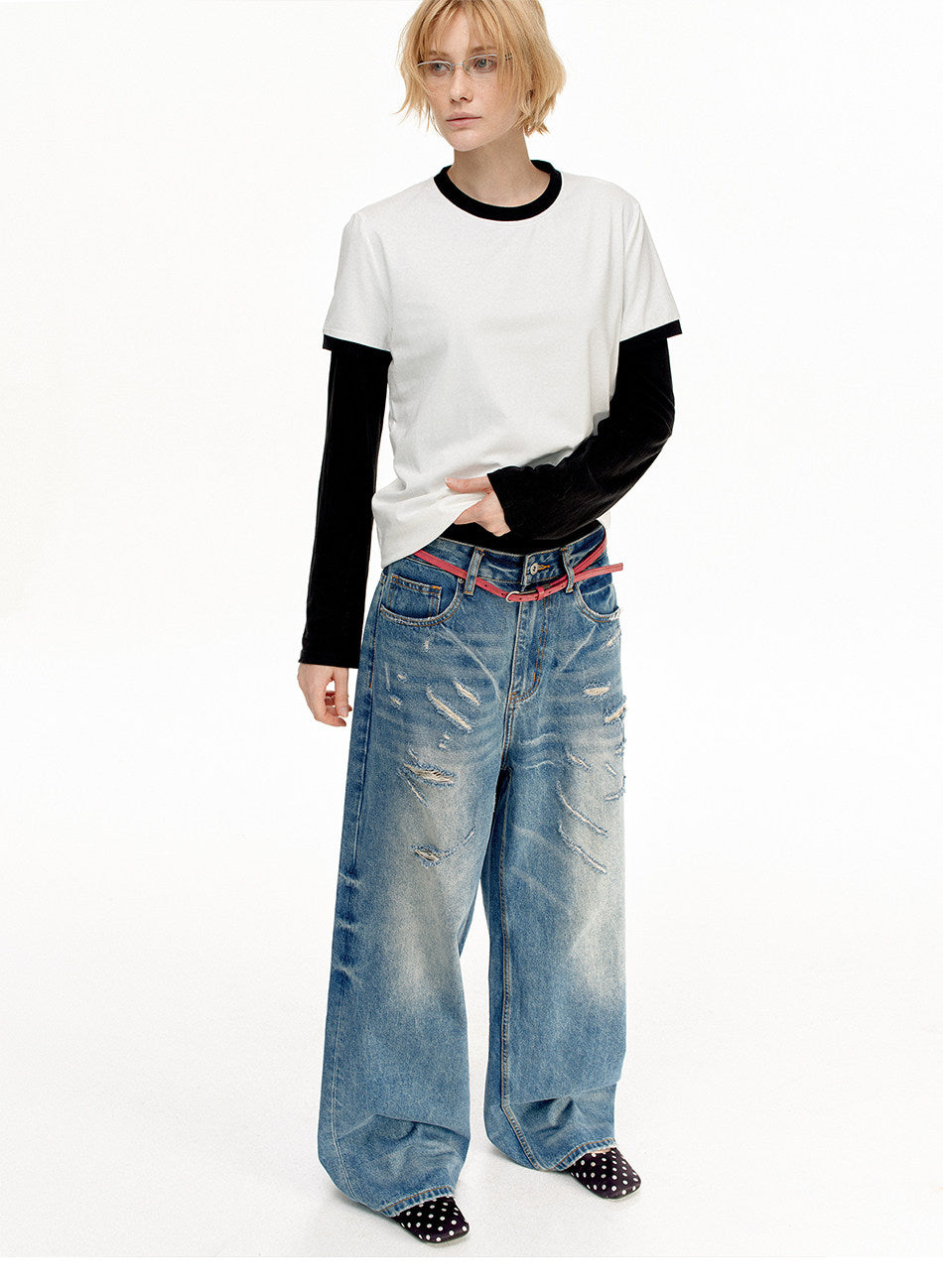 Vintage-style Distressed Loose-Fit Jeans