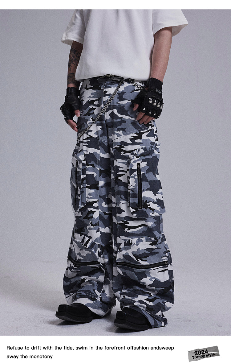 Zipper multi-pocket casual pants