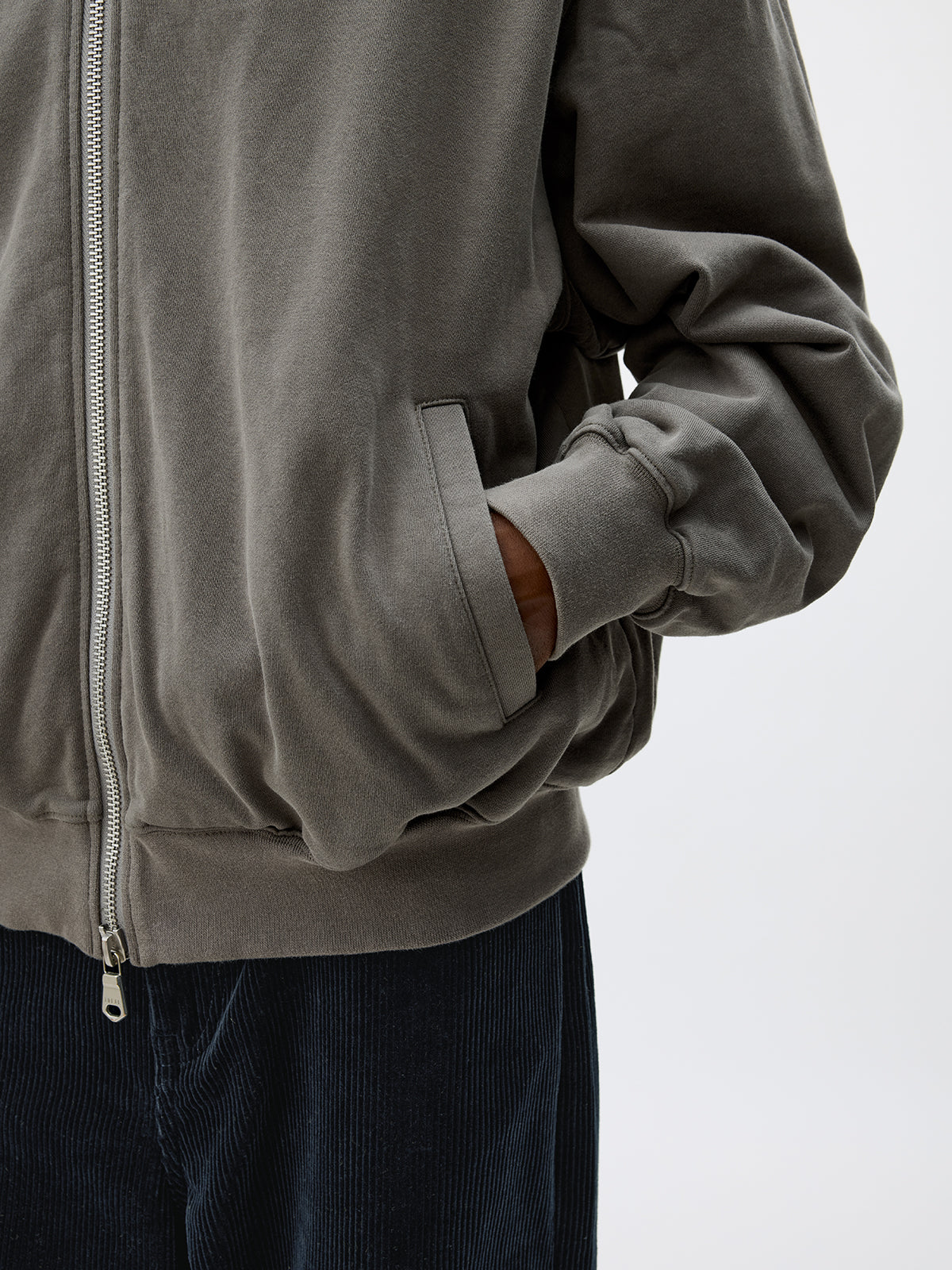 Wash-Damaged Zipper Sweatshirt