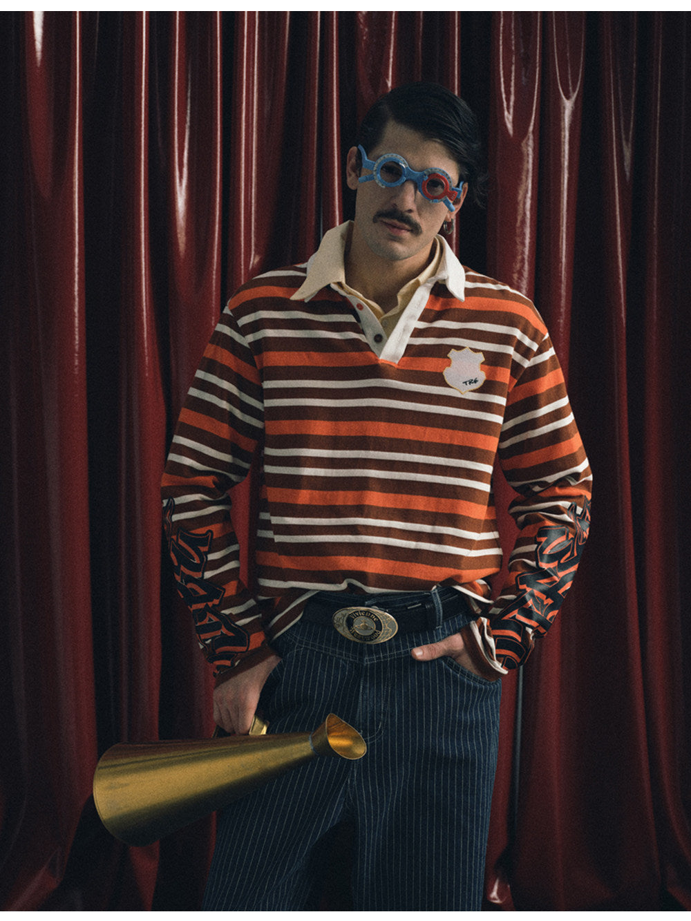 Striped Print Embroidered Polo Shirt