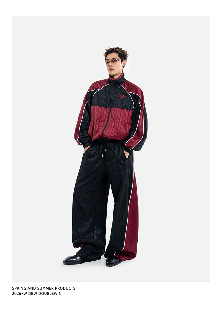 Color-Blocked Sporty Casual Pants Set