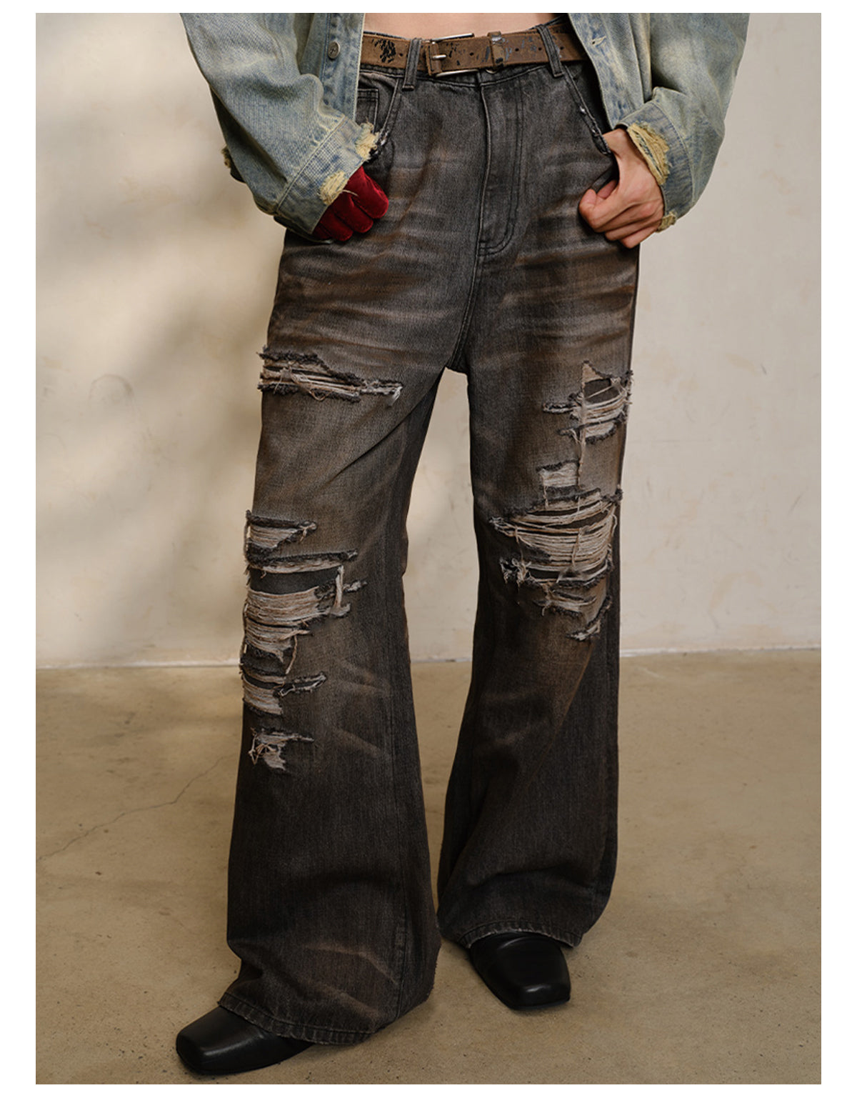 Oil Stain Damaged Jeans