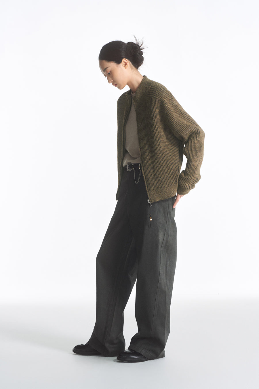 Ribbed Double Zipper Cardigan