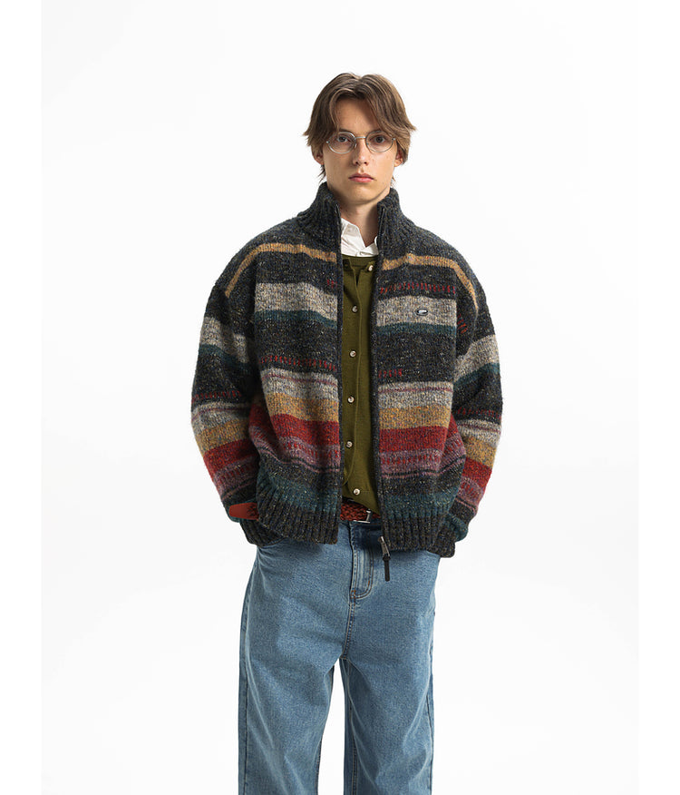 Imitation mohair patchwork cardigan