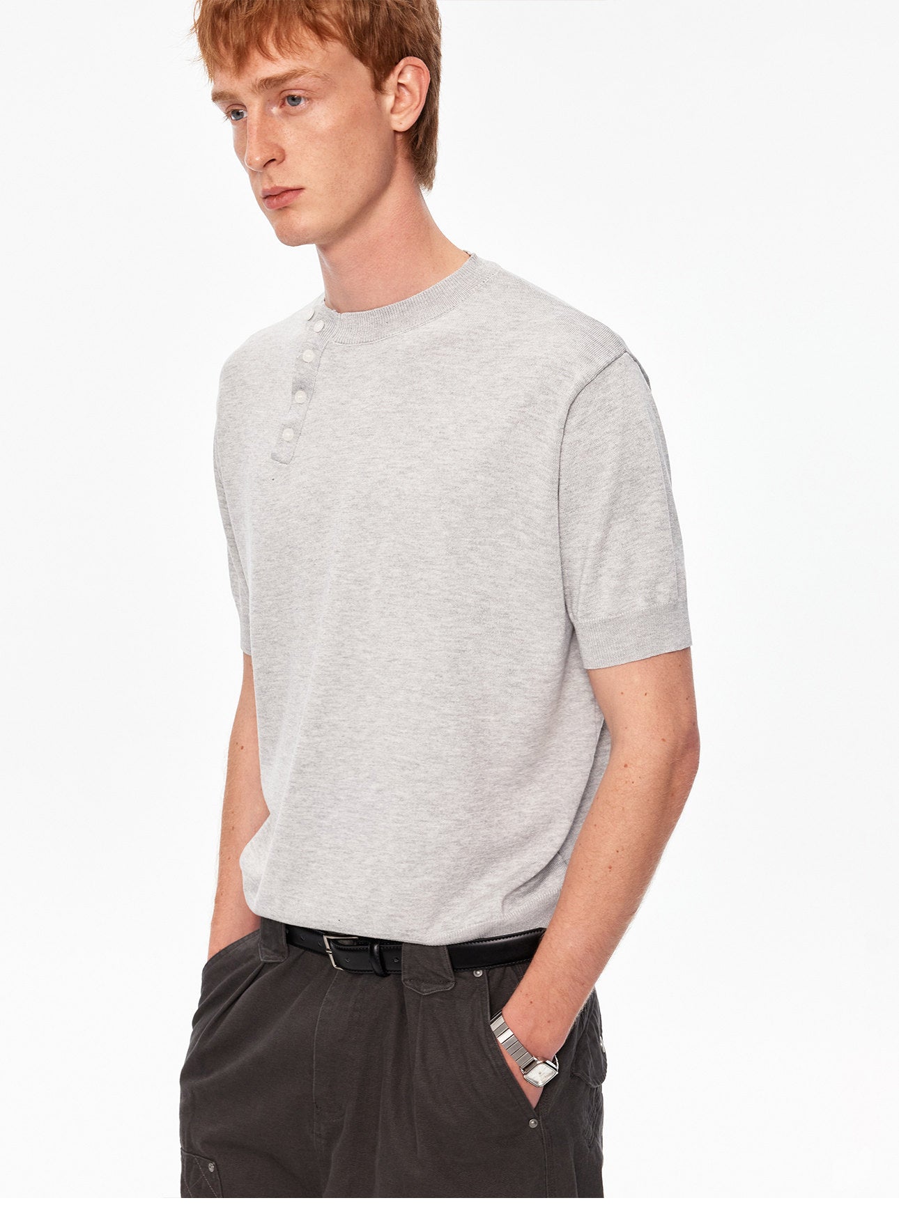Crossover Henley-neck knit