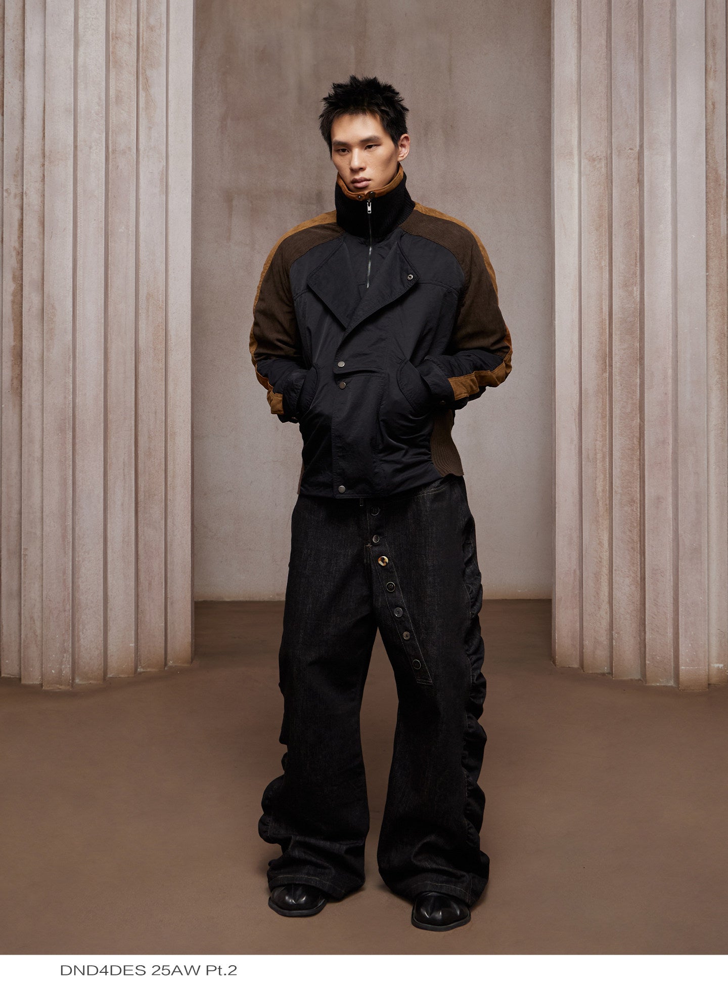 Long Button-Down Baggy Denim Pants