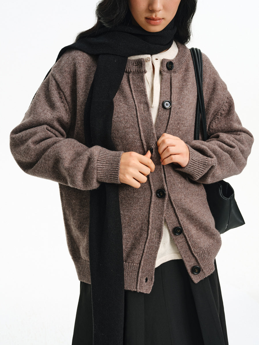 Cotton & Wool Crew Neck Cardigan