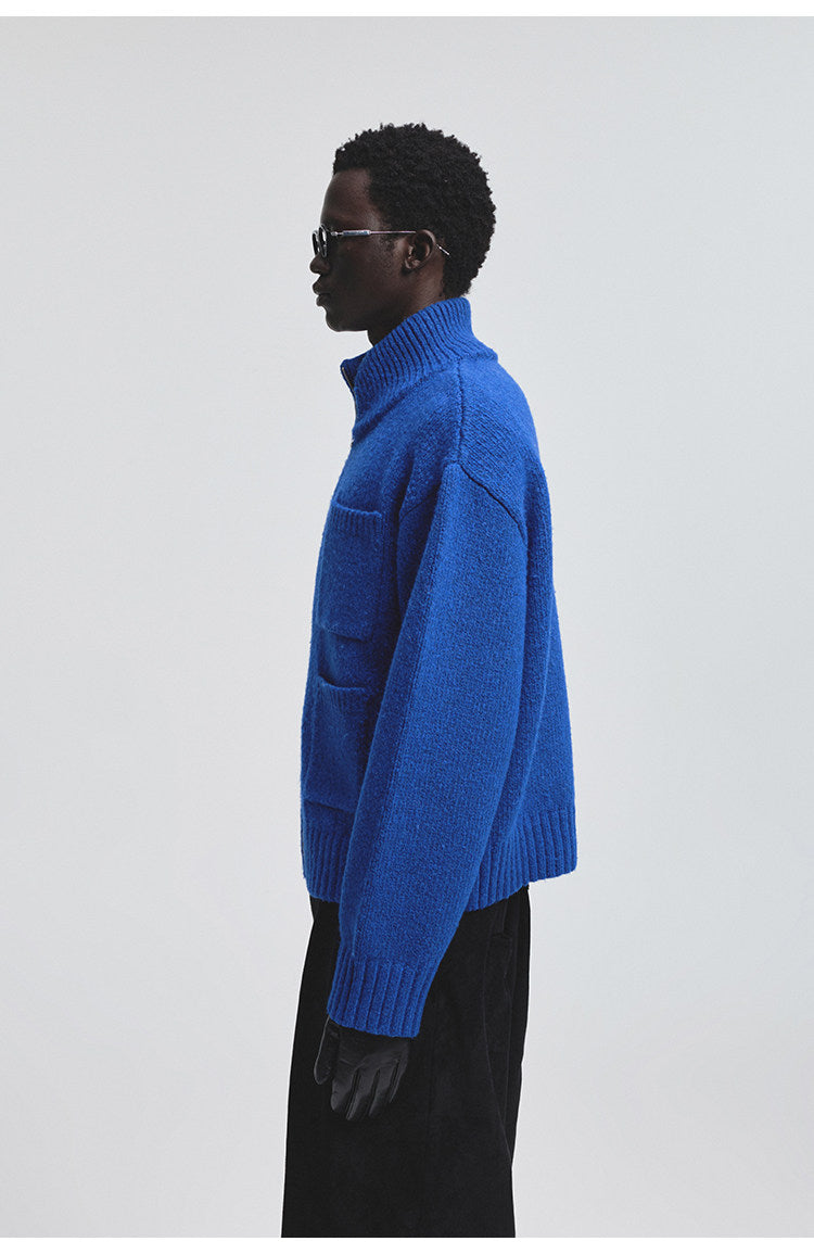 Turtleneck Multi-Pocket Cardigan