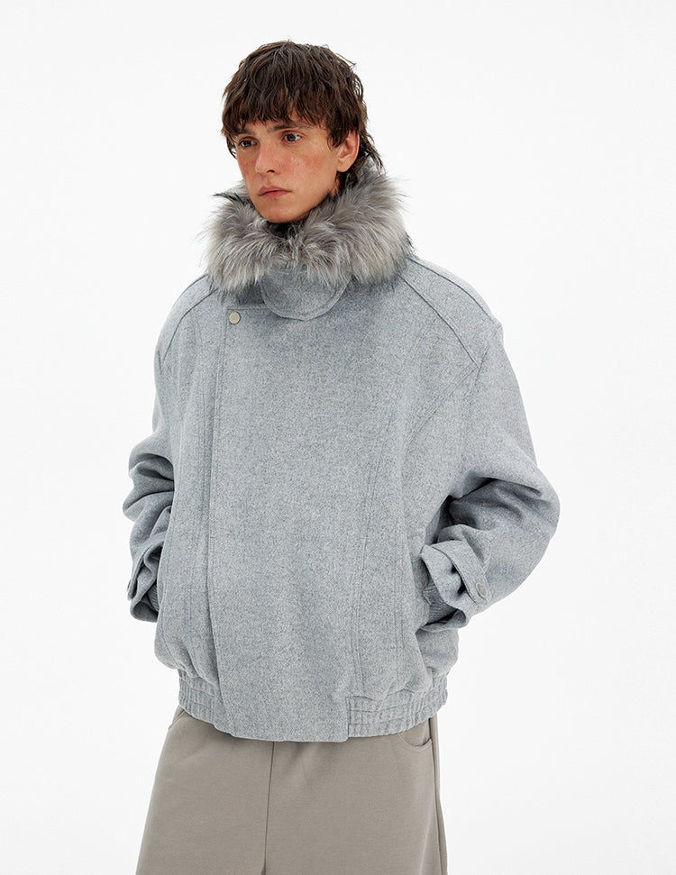 Deconstructed Faux Fur Collar Coat