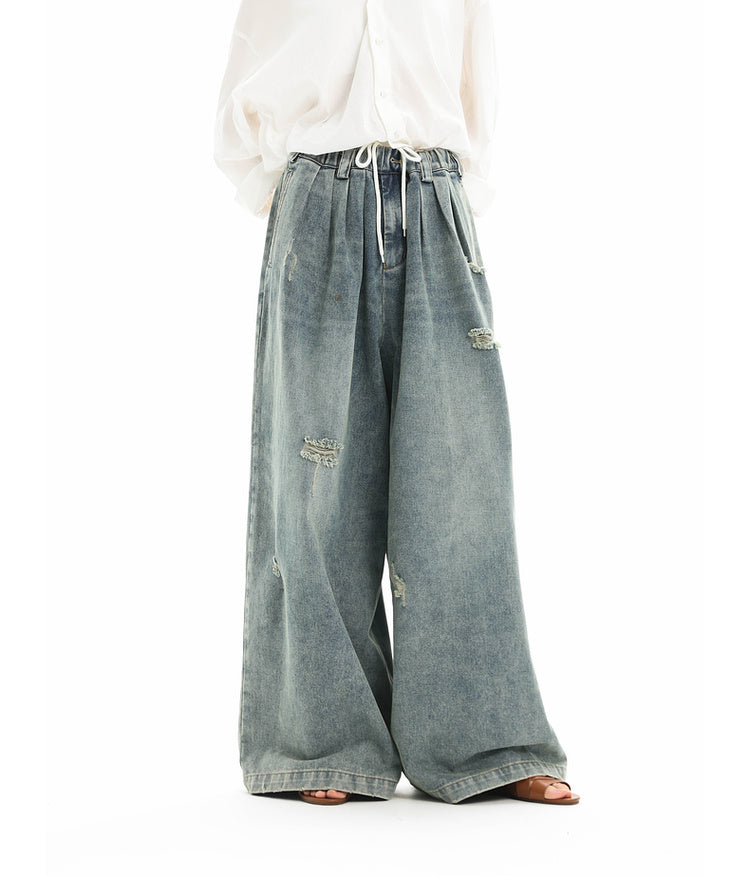 Multi-washed drawstring wide-leg jeans